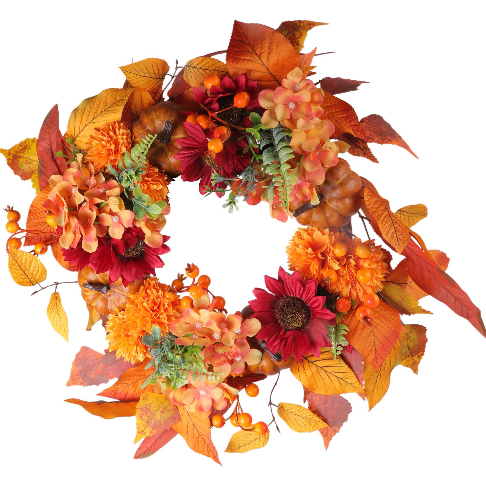 Couronne d'érable artificielle et citrouilles pour porte extérieure