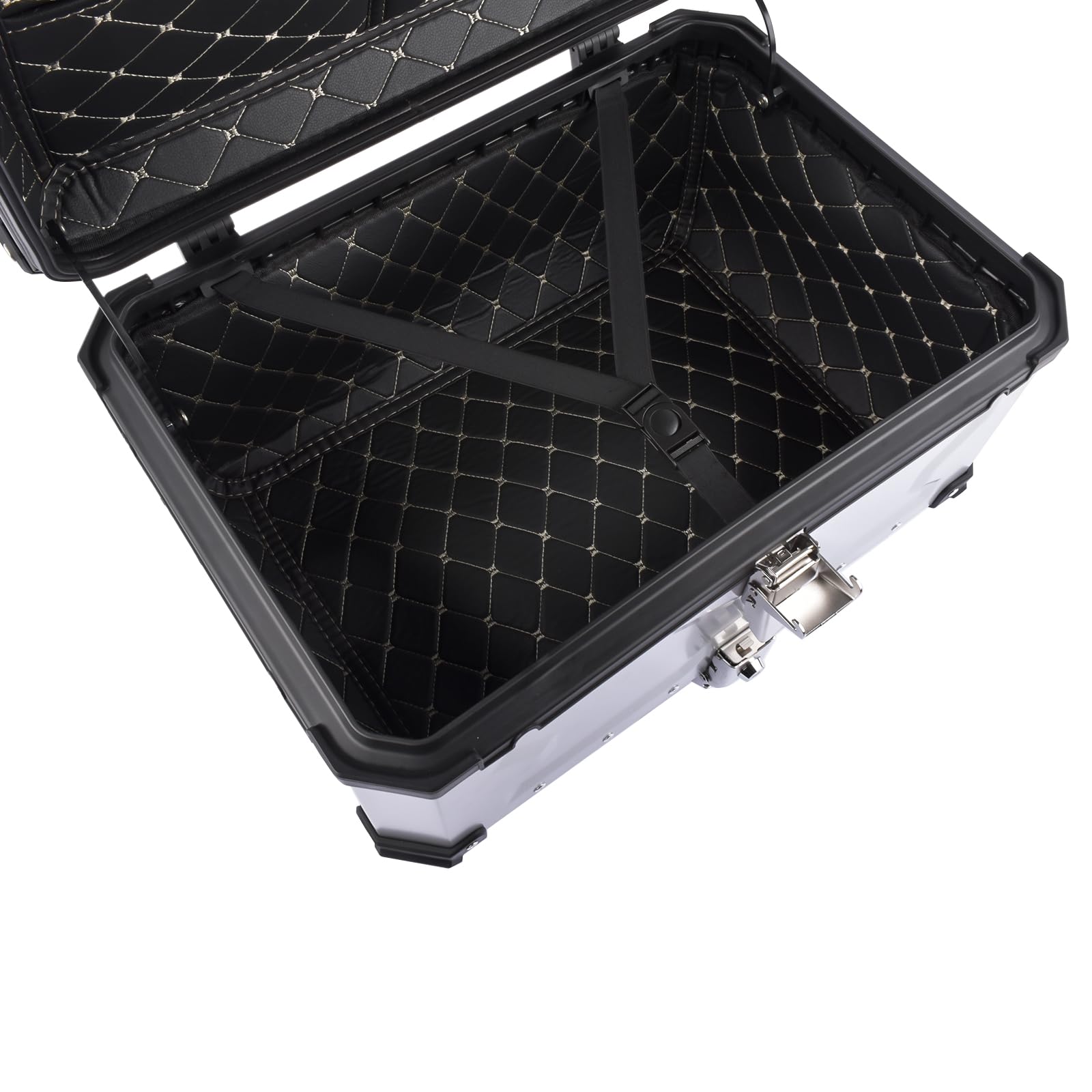 65L Motorrad Topcase, Wasserdicht Motorrad Top Box Topcase Roller Koffer mit Sicherheitsschloss, Motorradkoffer mit InstallierenTrägerplatte (Silber)