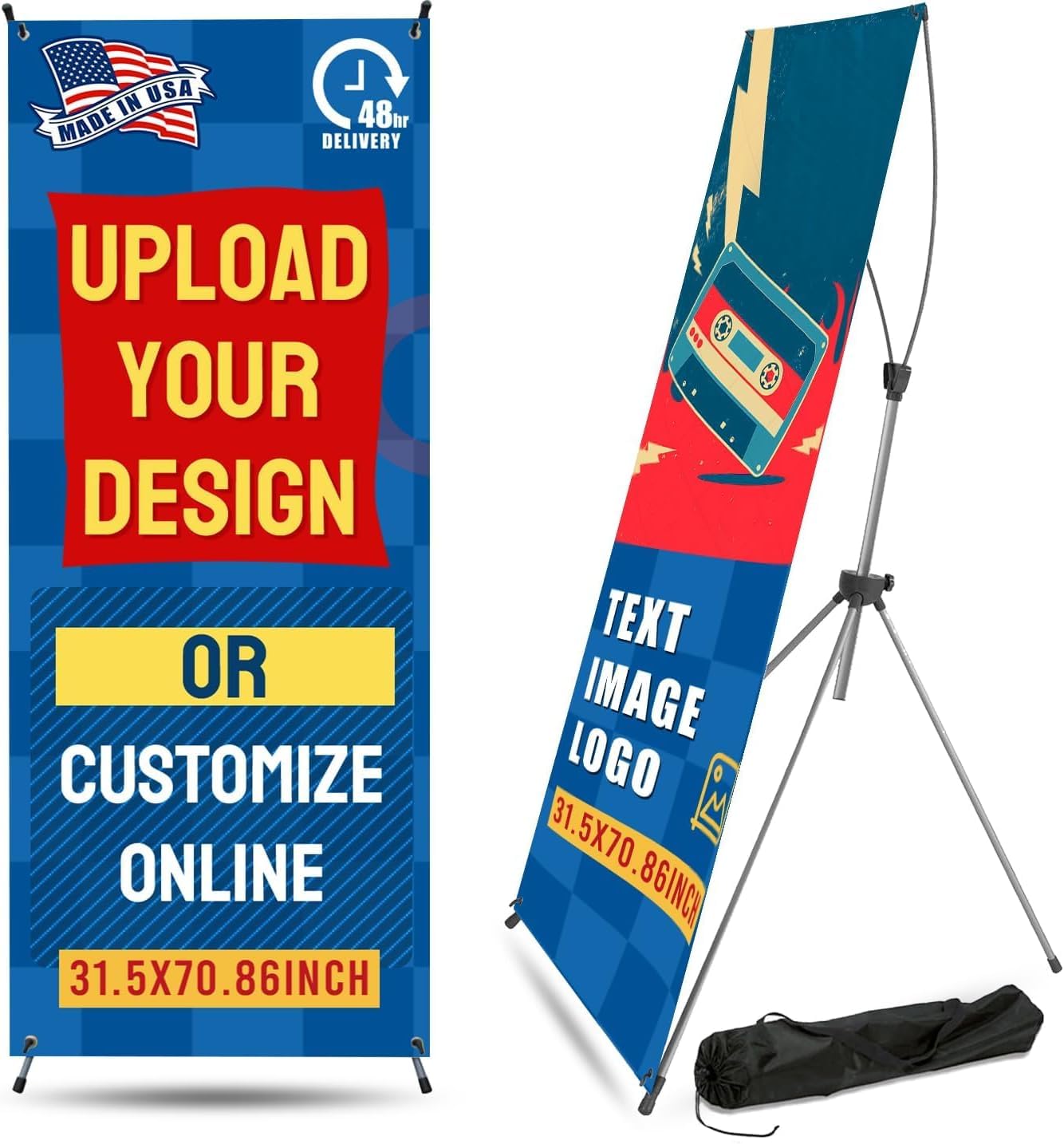 EKSPRINT Custom Banner with X Stand 31.5" X 70.86", Banners and Signs Customize, Custom Retractable Banner with Travel Bag for Display, Store, Wedding, Graduation, Outdoor Indoor Events - Made in USA