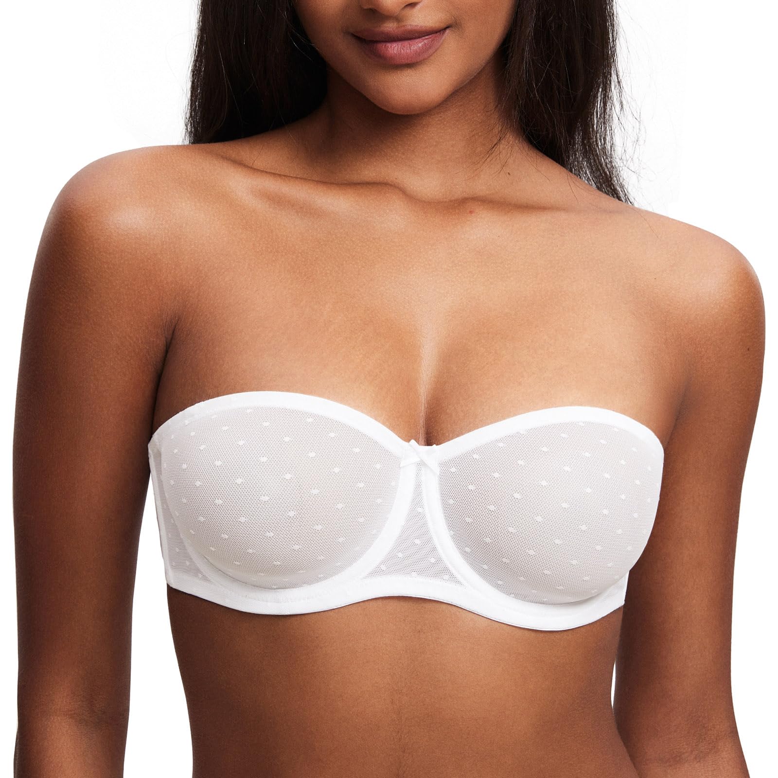 DOBREVAWomen's Strapless Bra See Through Sheer Underwired Bras Unlined Plus Size
