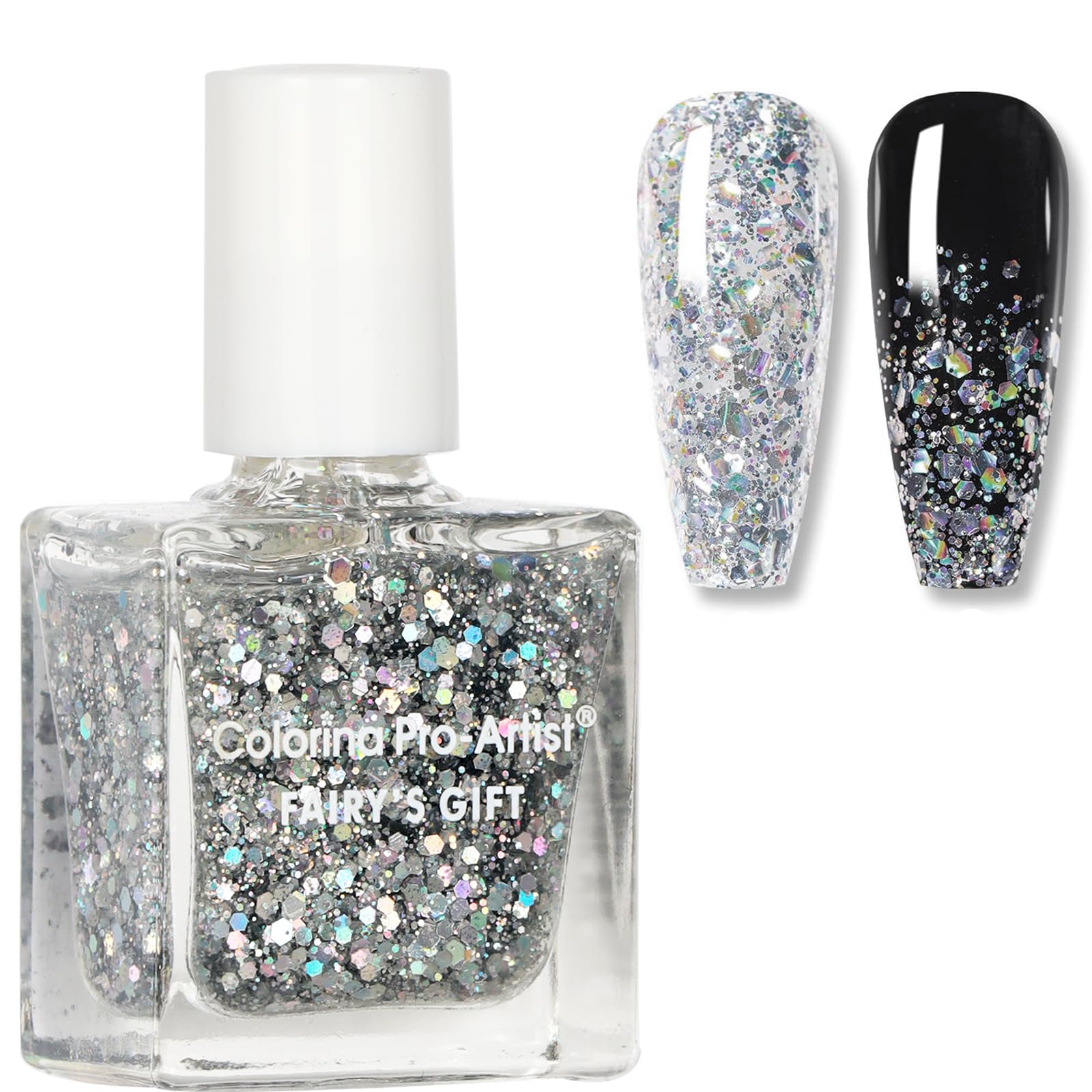 Glitter Nail Polish - Silver Glitter Nail Varnish - Quick Dry Nail Varnish - Silver Diamond Sparkle Long Lasting Nail Polish - No Need Baking for DIY Nail Art Manicure at Home