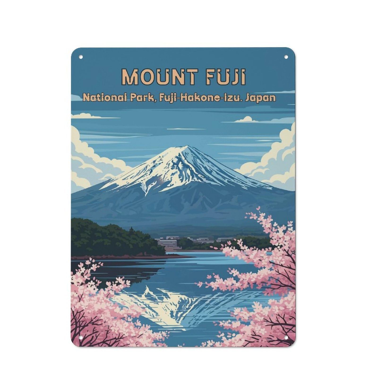 Junmoney Style-20 Rustic Vintage Metal Sign 40X30cm Featuring Mount Fuji National Park Japan Art, Home Bar Decor For Cafe, Pub, Workshop Or Home Bar