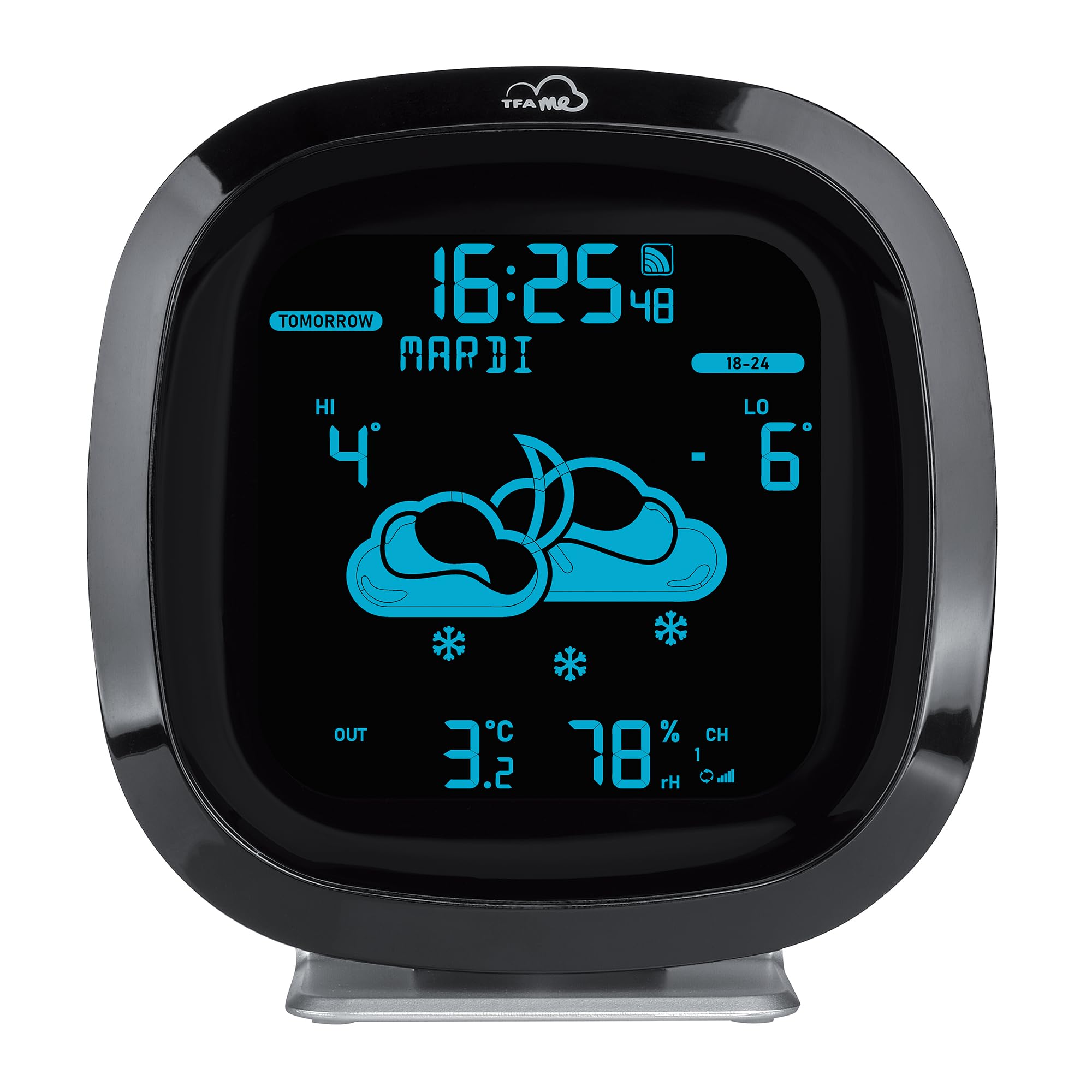 TFA Dostmann Station Meteo sans Fils TFA.me ID-04, 35.8102, Prévisions Météo Pros par Wetter.COM 4 Jours, INCL. Capteur Extérieur, Couleurs D'affichage Variées, Portail en Ligne, Alerte, Noir