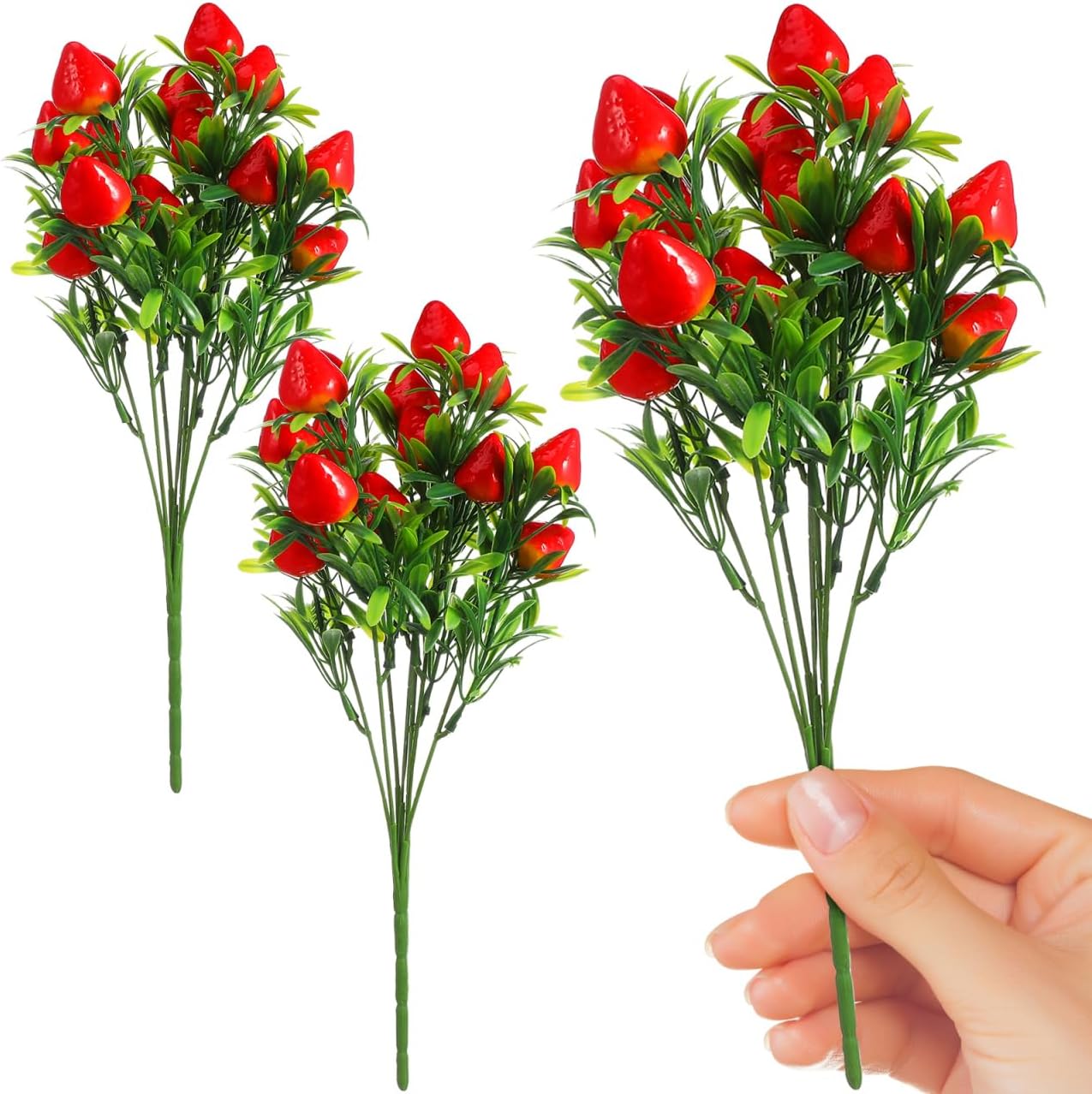 Healeved 9 Pcs Artificial Strawberry Branch Decor with Leaves Faux Strawberry Stems for Home Kitchen Festival Party DIY Craft Decoration 10.62X8.26X1.06In