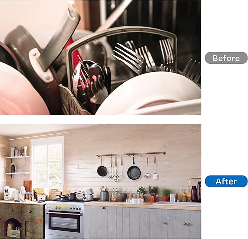 Miniatura 6 de ROTHLEY Estante colgante de acero inoxidable de 39.4 pulgadas para ollas y sartenes con ganchos en S ajustables, cobre antiguo