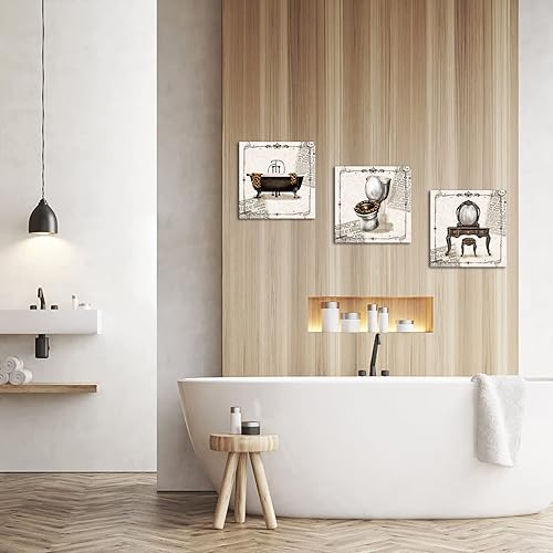 Miniatura 2 de DuoBaorom Arte de pared de baño, estampado de leopardo, pintura de baño, estilo americano, decoración de baño, 12 x 12 pulgadas x 3 piezas