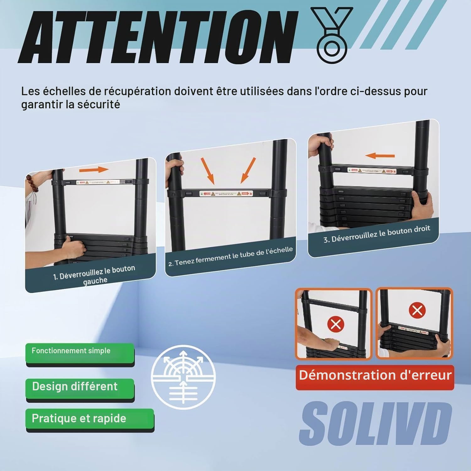 Échelle Télescopique Pliante en Aluminium 4,4m Noir