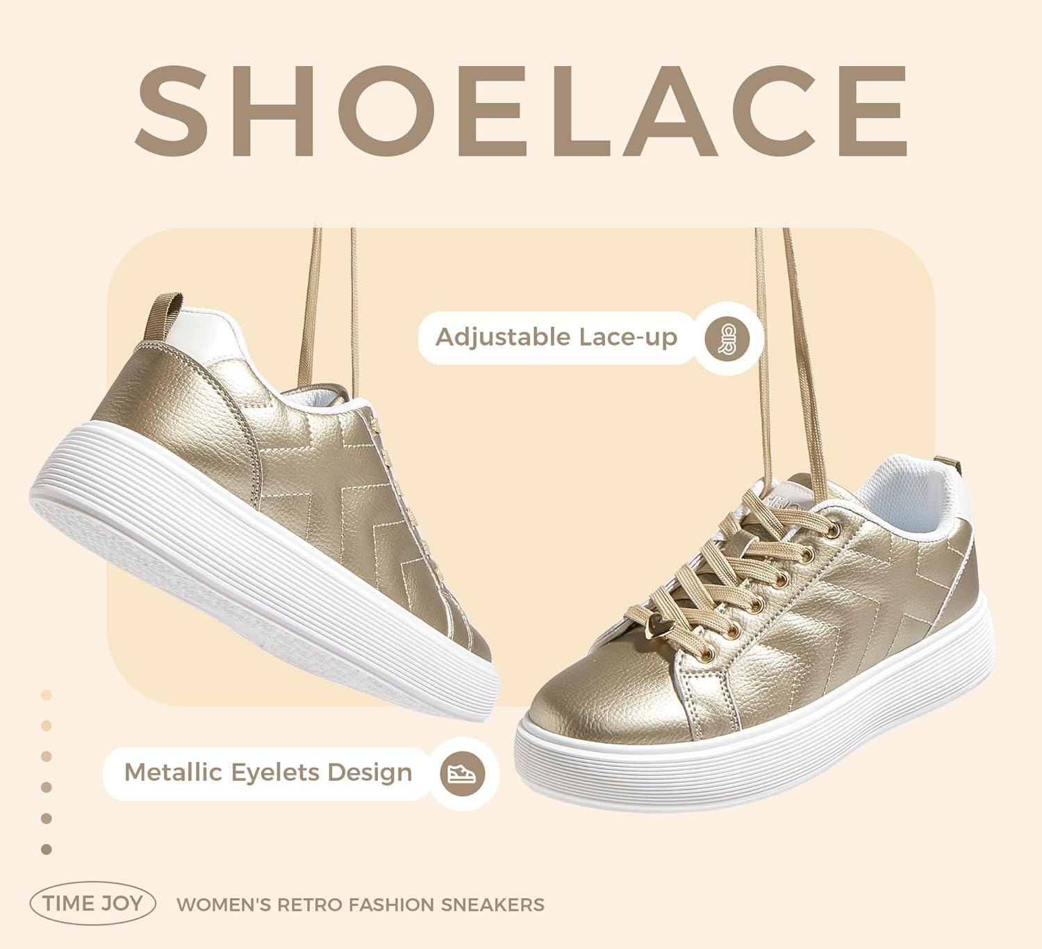 Women's Fashion Platform Sneakers Synthetic Leather & Metallic Accents for Casual Tennis & Everyday Comfort - Image 3