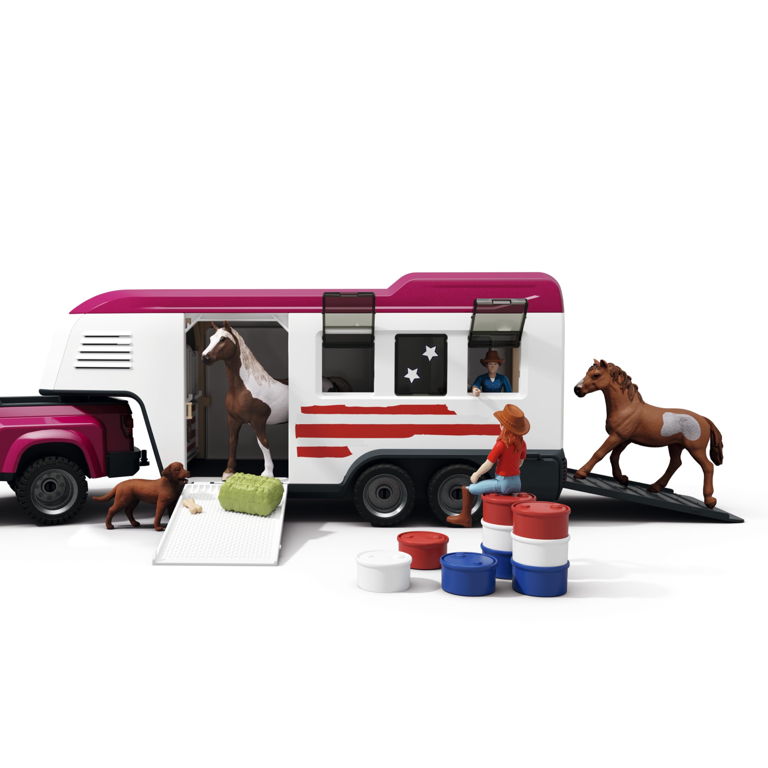 schleich Horse Club | Lakeside Truck mit Anhänger 42705 | 119-teiliges Set | Set inkl. Truck, Pferdeanhänger, Pferdebox, Hannah, 2 Pferde, Hund & Zubehör | Pferdespielzeug & Geschenk ab 5 Jahren