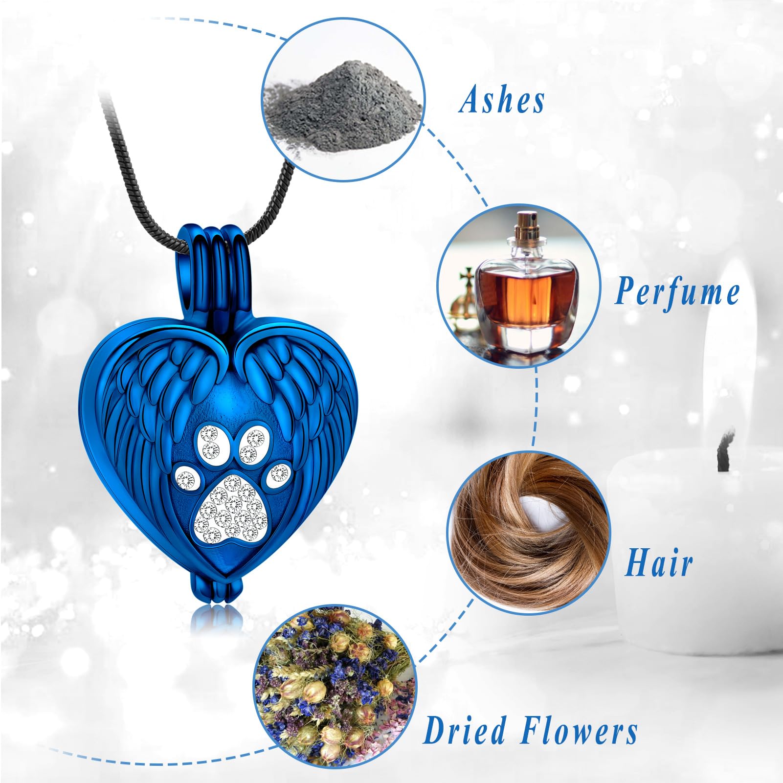 QGJNSGC Pet Cremation Jewelry for Ashes Heart Urn Necklaces Pawprint Cremation Keepsake Necklace for Pet/Dog's/Cat's Ashes Memorial Jewellery - Image 3