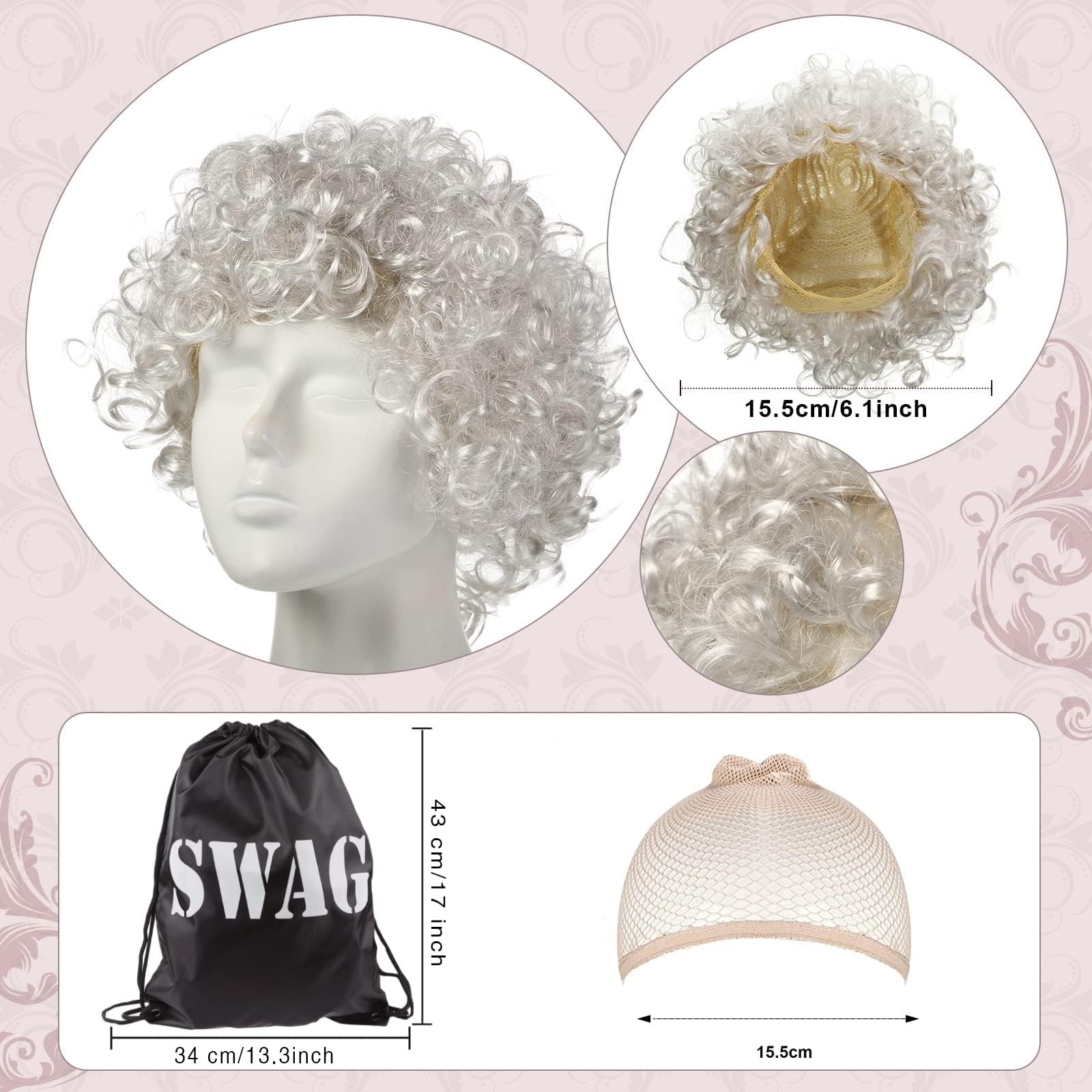 Kavoc 5Pcs Gangster Granny Costume Set Include Grey Wig Hairnet Bag Eyemask Necklace and Inflatable Cane for kids World Book Day Dress Up - Image 4