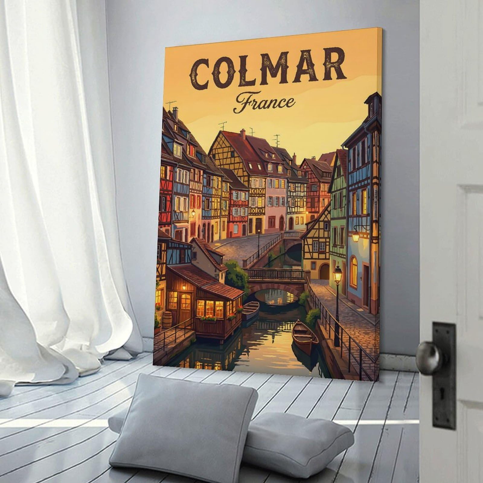 Junmoney Canvas Wall Art Colmar France Vintage, 20x30inch(50x75cm), for Corridors, Hallways Or Apartment Entries, Decorative Canvas Styling for Entry Areas