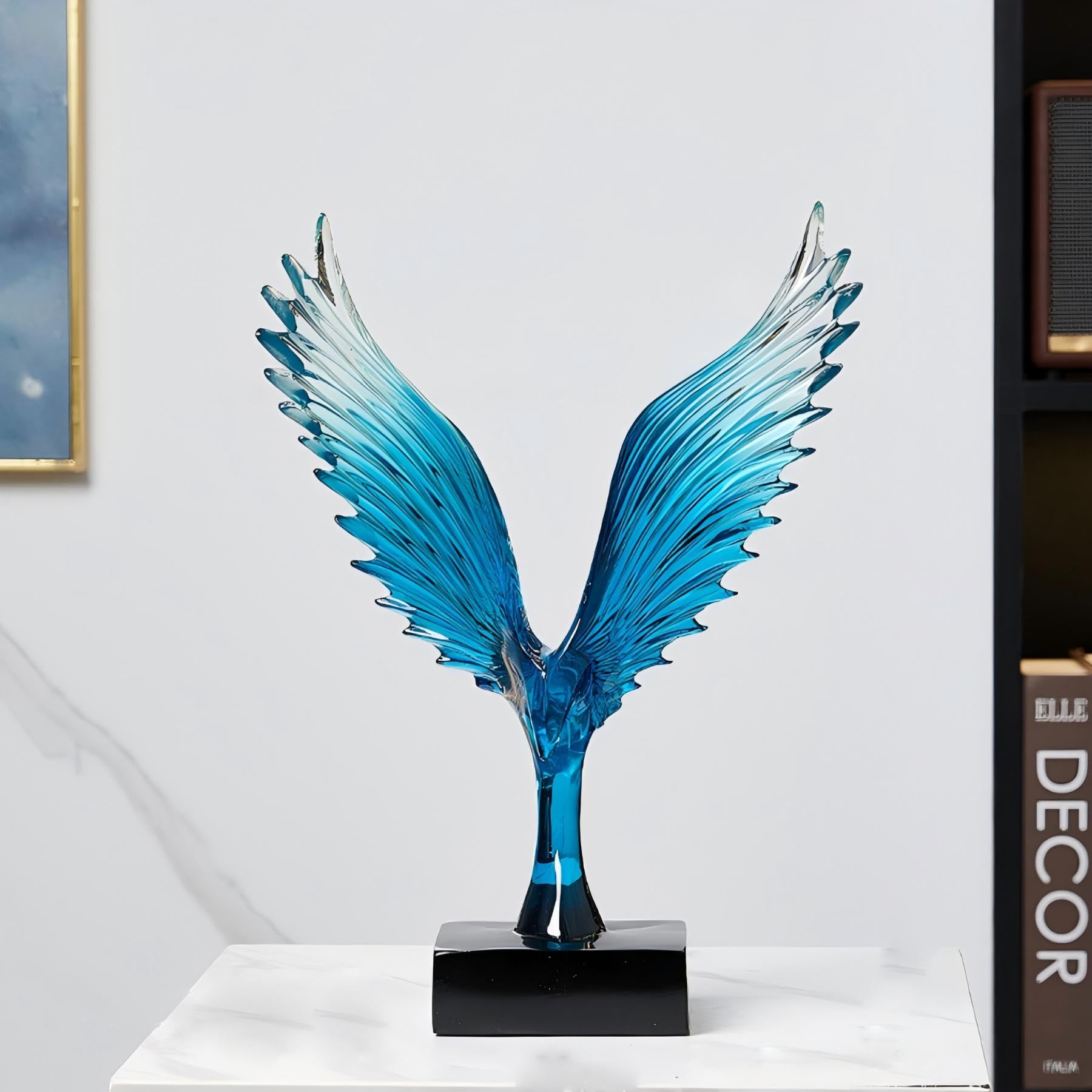 Resin Statue Creative Abstract Art Eagle Sculpture Ornaments Modern Simple Home Office Décor Crafts for living room TV cabinet shelf Table Desk Foyer Decorations Gift Clear Blue H'31CM