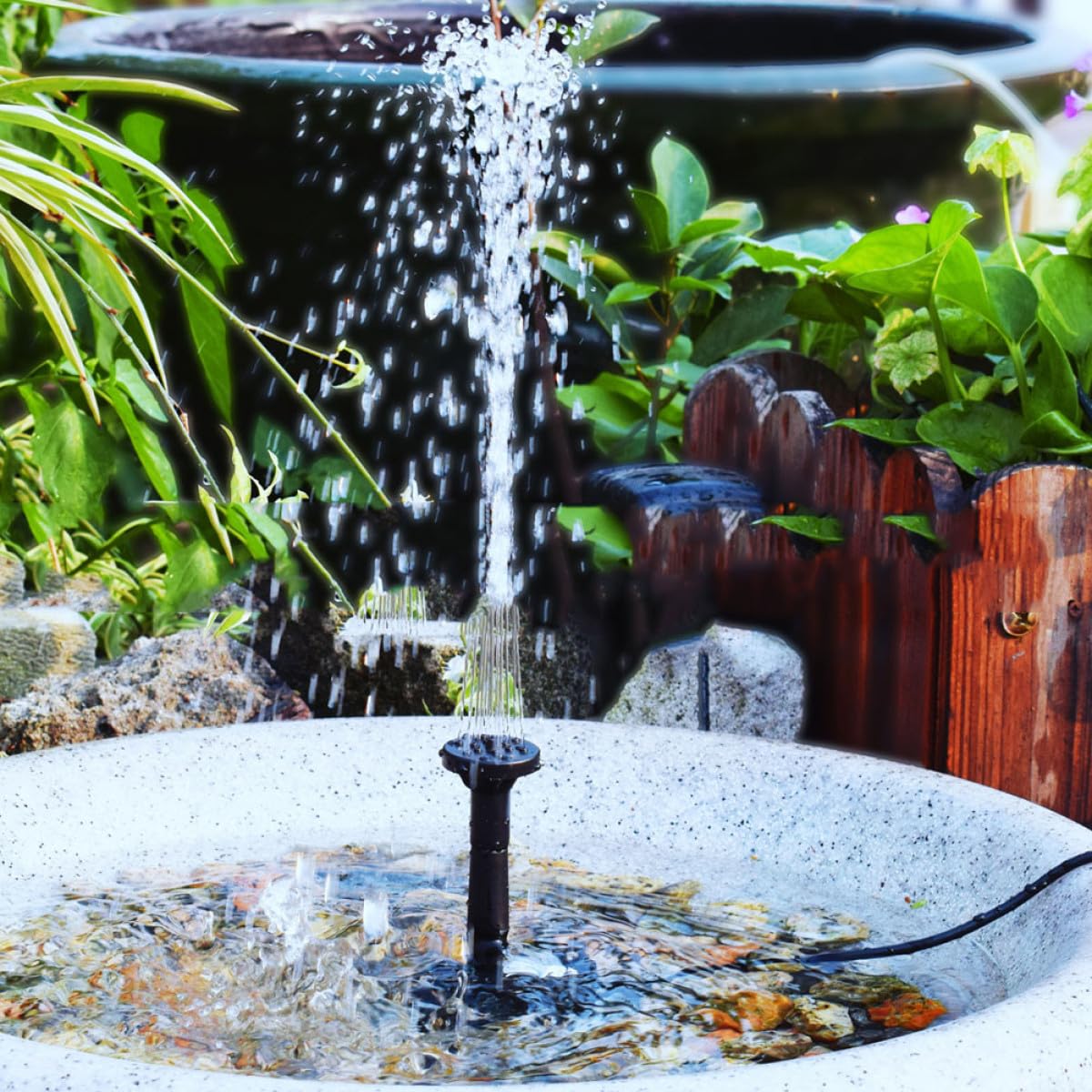 Pompa Fontana Solare per Laghetto da Giardino Nero
