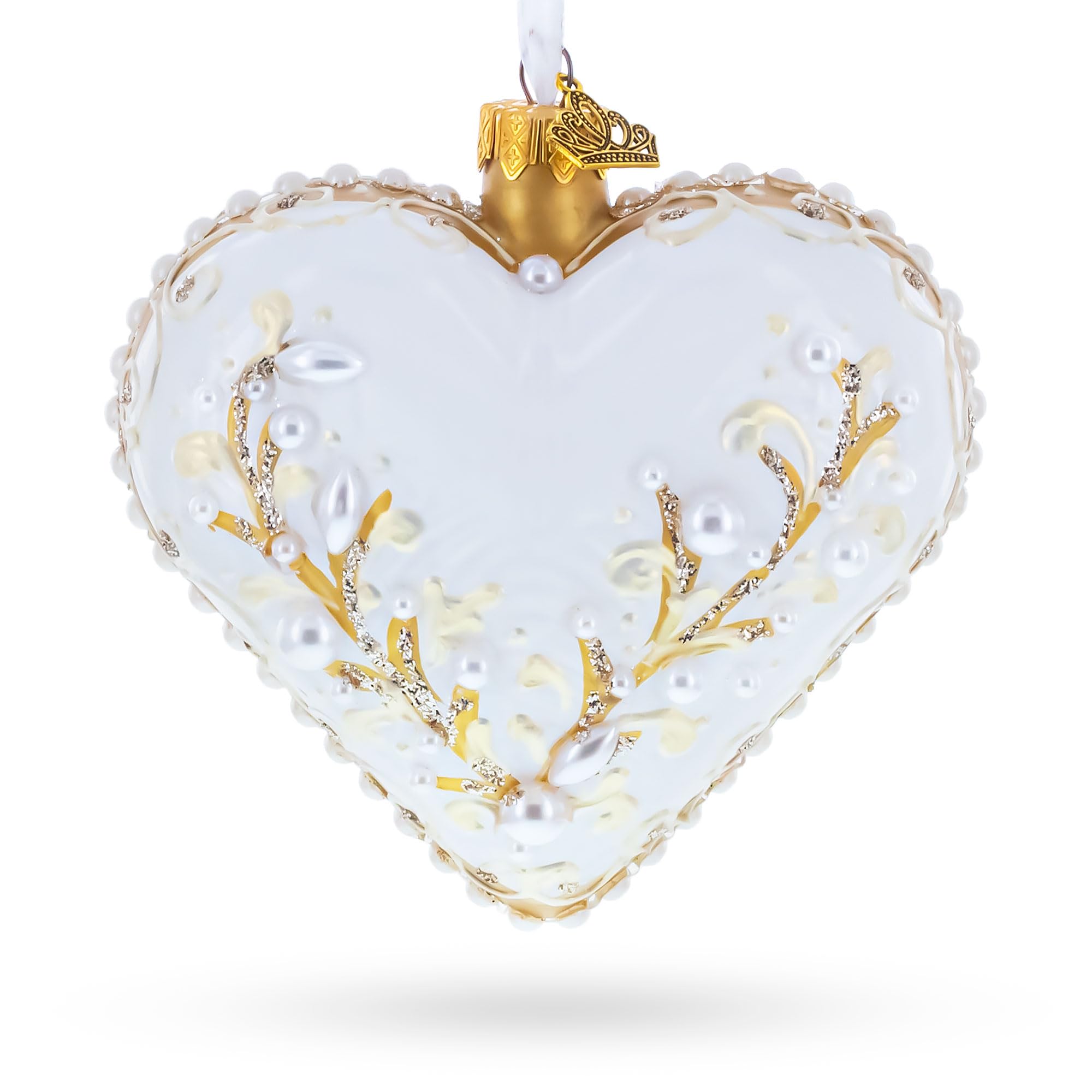 Adorno de corazón de cristal con perlas de invierno