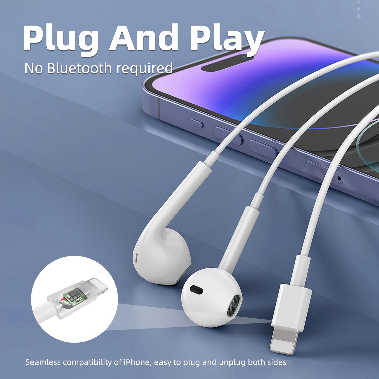 Cuffie In-Ear[Certificato MFi]per iPhone,Auricolari HiFi Stereo Cablate con Isolamento del Rumore,Microfono e Controllo del Volume Compatibili con Phone 14 Plus/14Pro/14Pro Max/13/12/SE/11/X/8/7