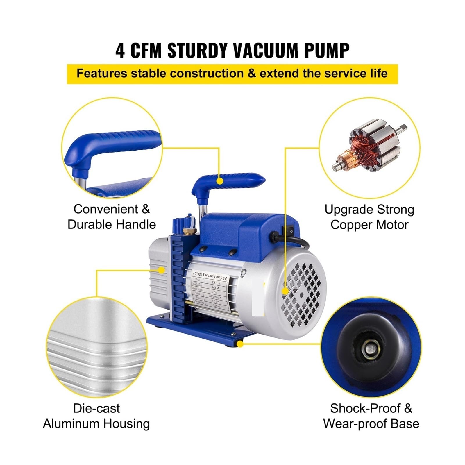 Pompa próżniowa, Pompa próżniowa, 4CFM 1/3HP czynnika chłodniczego HVAC Chłodzenie z zestawem odgazowującym komory próżniowej do domowej klimatyzacji