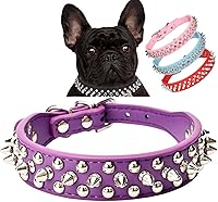 Vista 20 de Serijoars Collar para perro con pinchos, de piel sintética suave con remaches de hongos, collar ajustable para cachorros (XS, marrón)