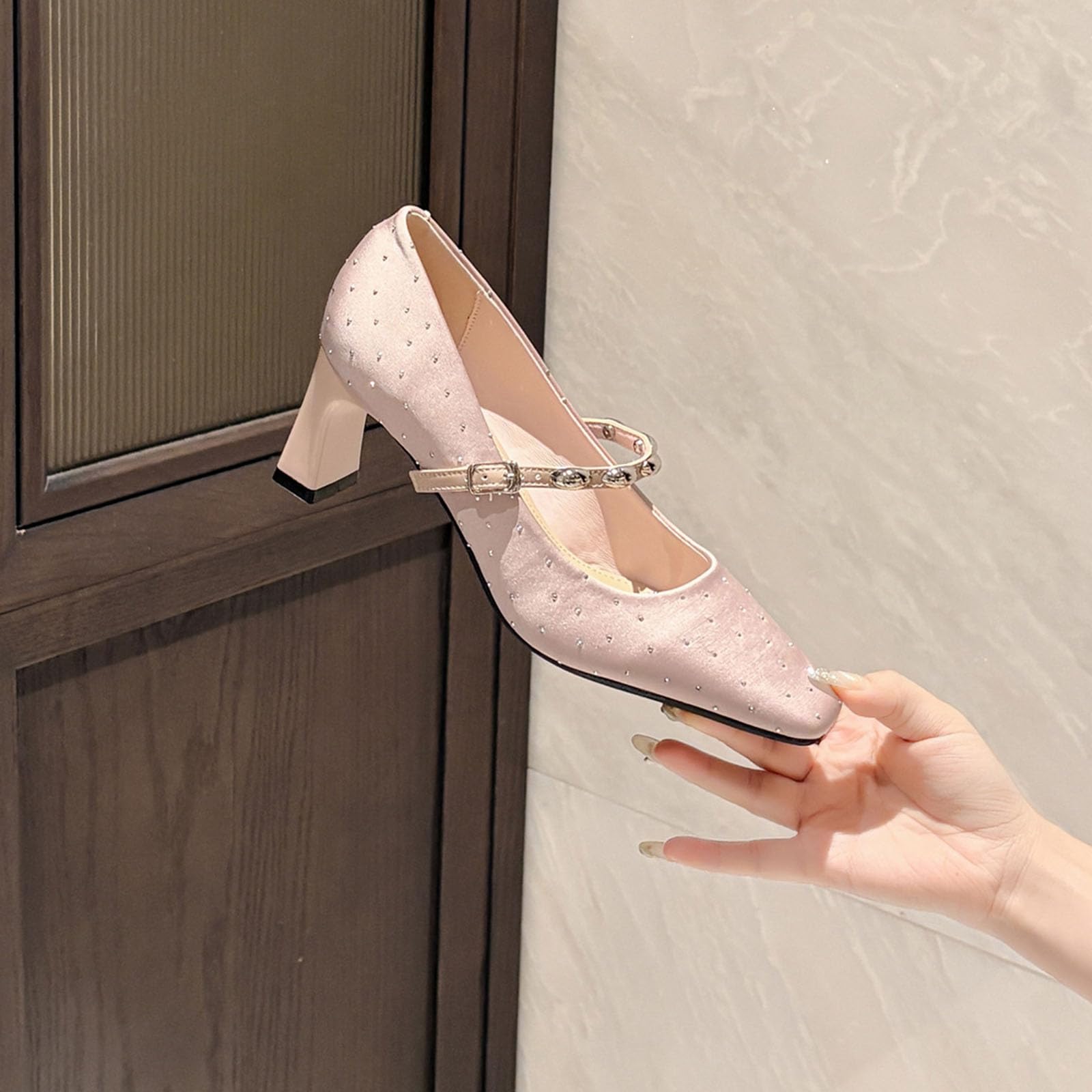 Zapatos de tacón Alto de Mujer Strass Cinta Ajustable 6CM Fiestas y Bodas