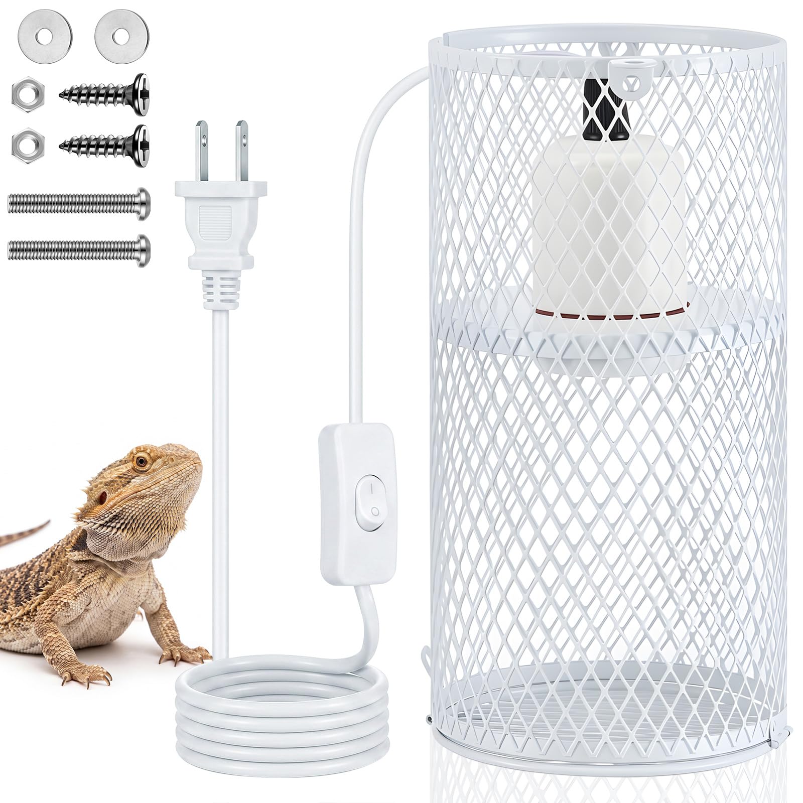 VIHOSE 1 Pcs Reptile Heat Lamp Guard Anti Scald, 4 Inch, White, White