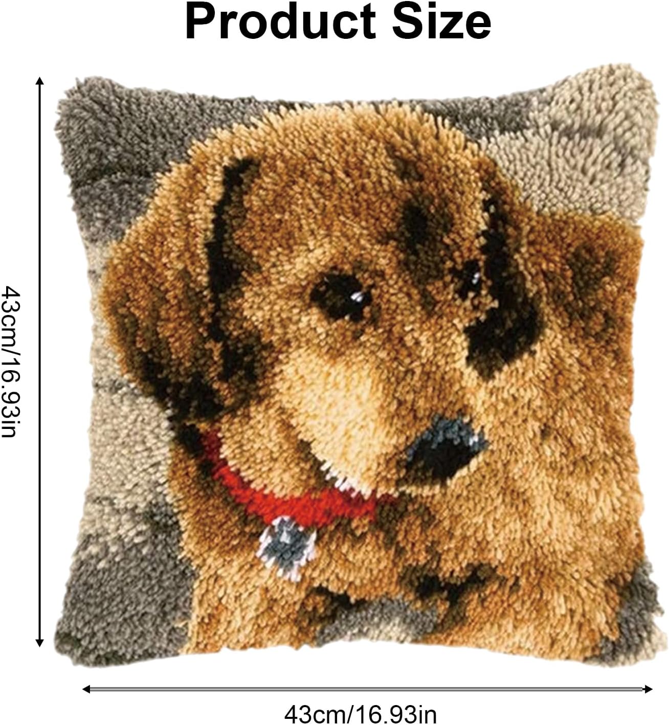 kingsea Latch Hook Pillow Kit, Latch Hook Kits for Adults, Latch Hook Pillow Kits for Beginners, Needlework Cushion Cover for Home Sofa Decoration 17in x 17in, Golden Retriever