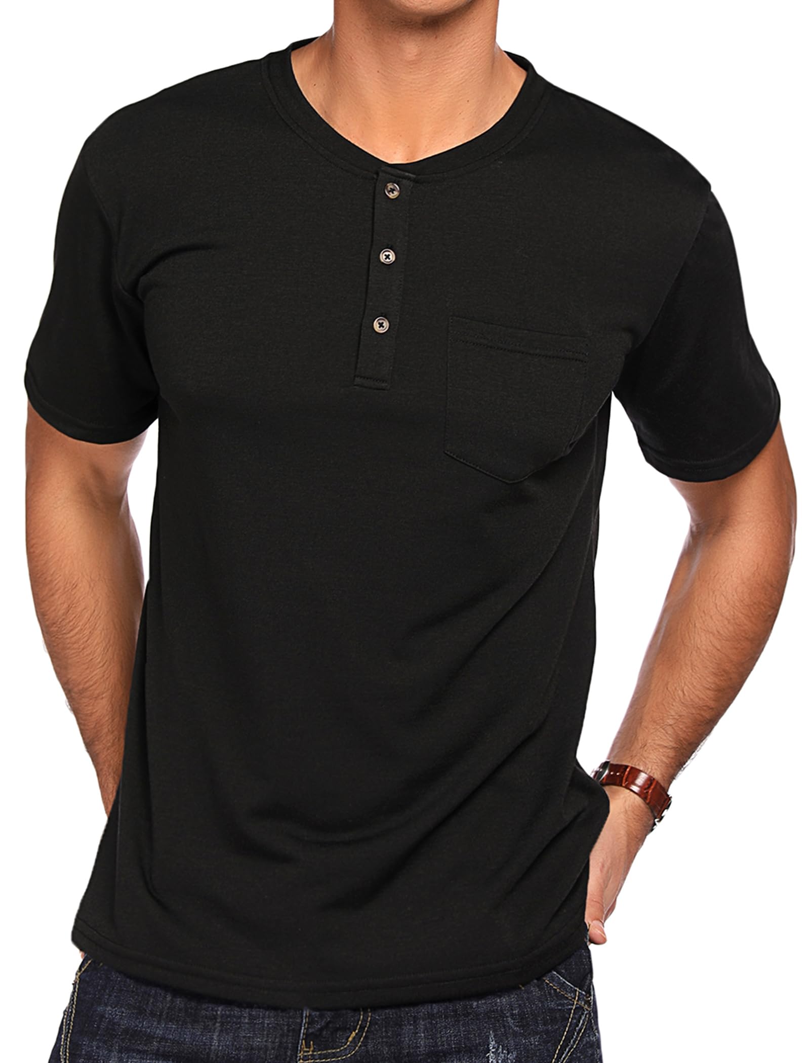 coofandy men39s 3 pack henley shirts short sleeve casual basic tees classic henley summer solid t shirts with pocket