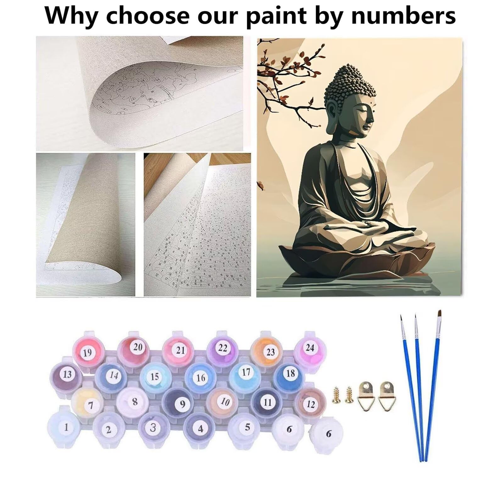 Dipingi Con I Numeri – Kit Statua Zen 70x90cm, Tela Con Pennelli E Colori Acrilici, Antistress - 5