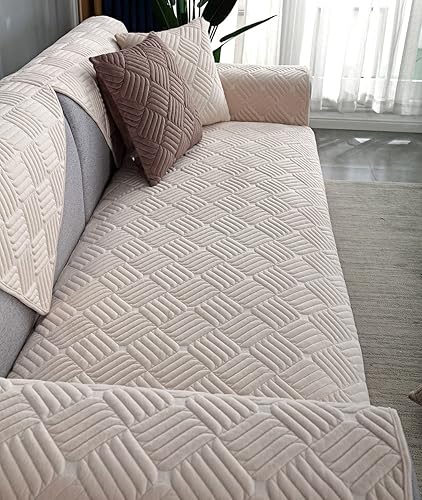 Miniatura 6 de vctops Fundas para sofá de felpa suave y cálida, con patrón de tejido antideslizante, fundas para sofá seccional, funda para sofá para perros, gatos