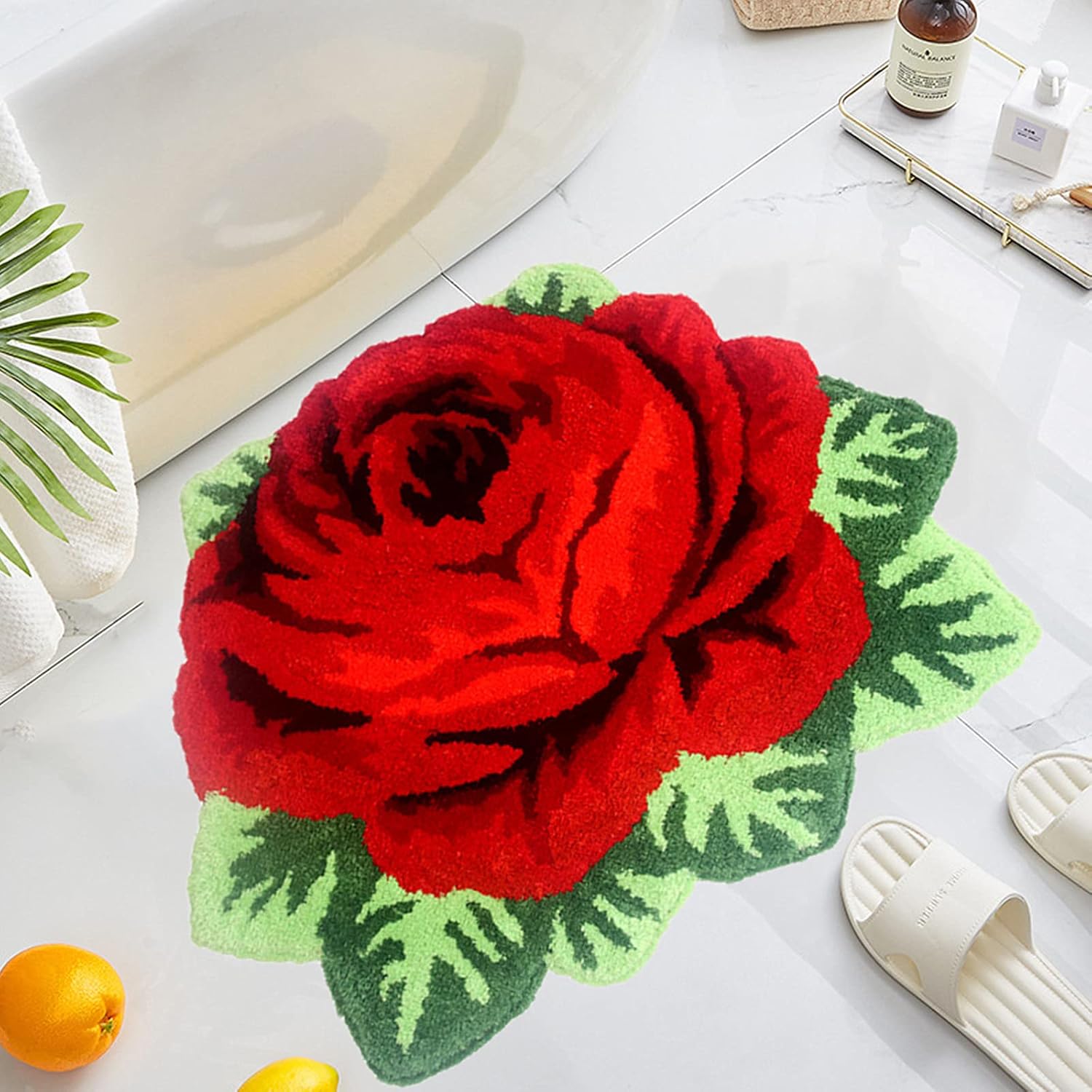 UKELER Red Rose Bath Rugs for Bathroom Non Slip Absorbent Kitchen Rug Shaggy Soft Flower Area Rugs for Girls Bedroom 31.5''x23.6''