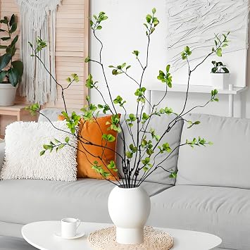 4 Pcs Artificial Ficus Branches Faux Eucalyptus Stems, 95cm/35.4 Fake Stems Artificial Plants Olive Tree for Home Decor Tables Vases Garden Decoration (4 Pcs Faux Green Stems-35.4/90cm)