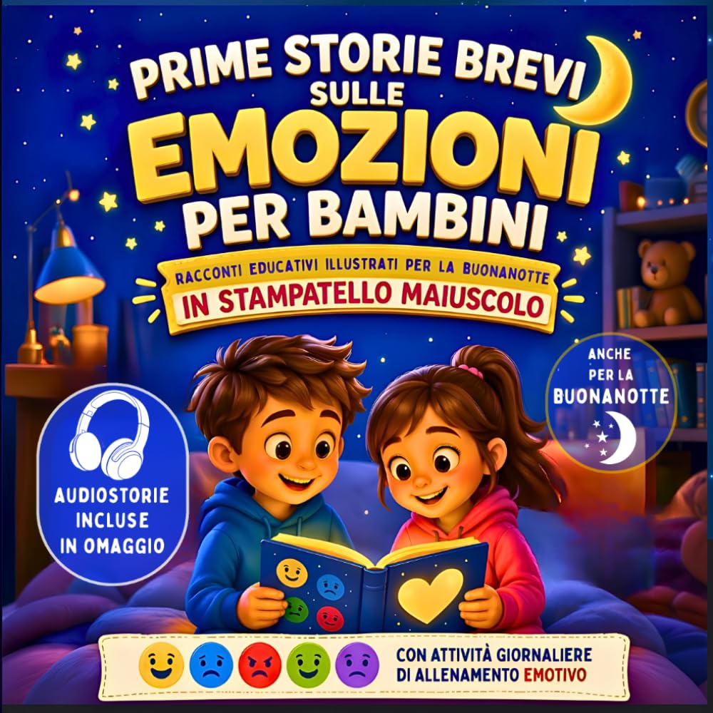 Prime Storie Brevi Sulle Emozioni per Bambini: Racconti educativi illustrati per la buonanotte in stampatello maiuscolo con attività giornaliere di allenamento emotivo.