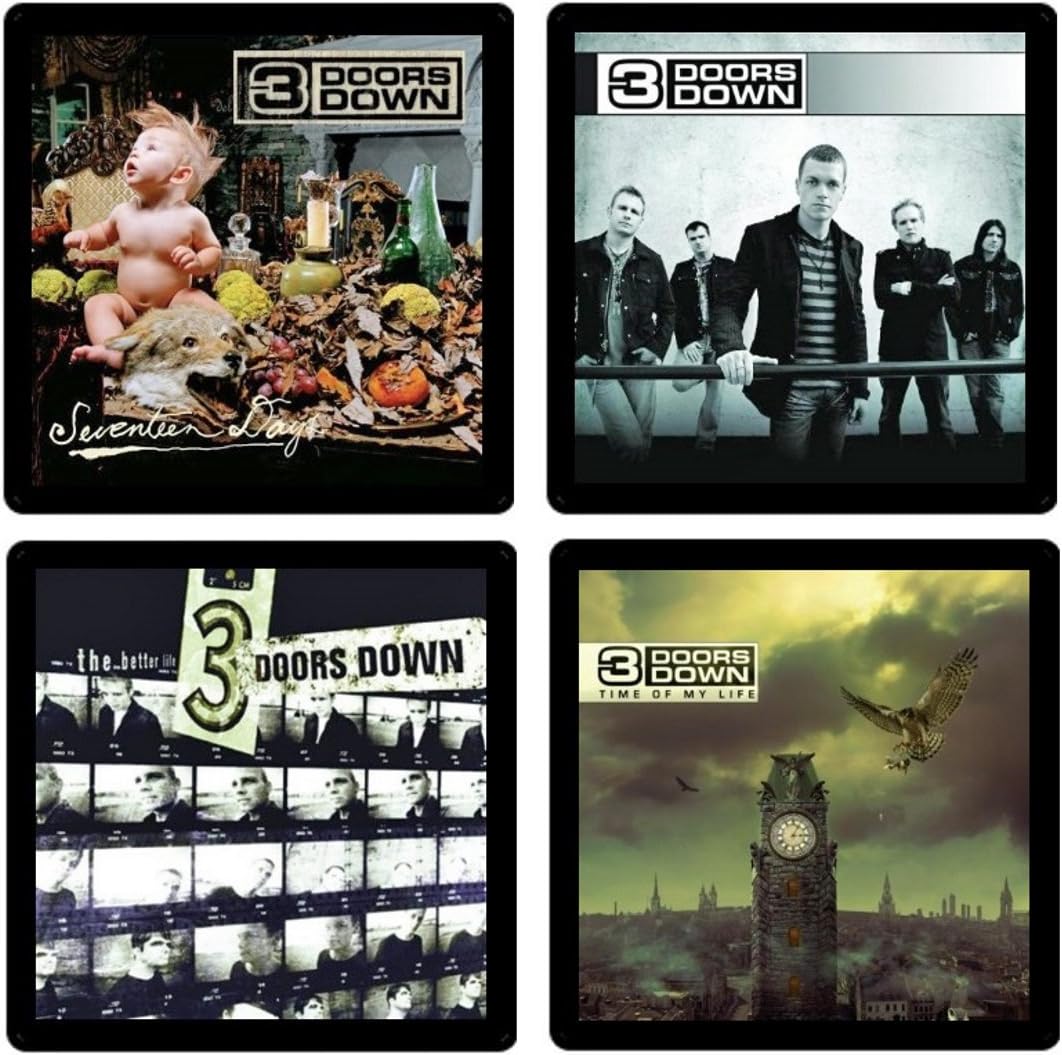 3 (Three) Doors Down - Coaster Collection- (4) Different Album Covers Reproduced Onto Soft, Absorbent, Collectible Coasters - by N2Pics