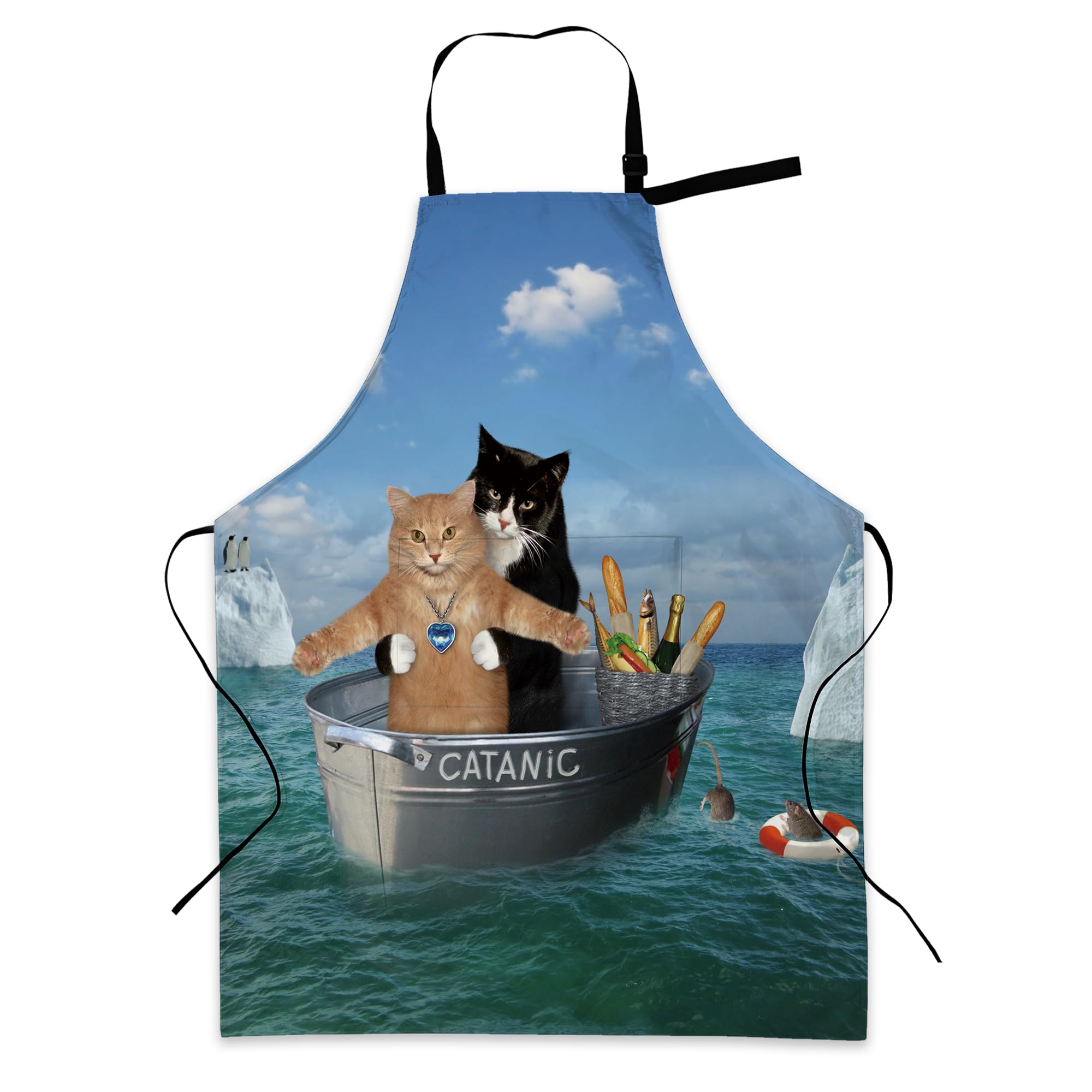 BILANGCE Aprons for Women Men, Funny Cats Chef Apron with Adjustable Neck Strap and 2 Pockets, for Cooking, Gardening, Home Kitchen, Restaurant