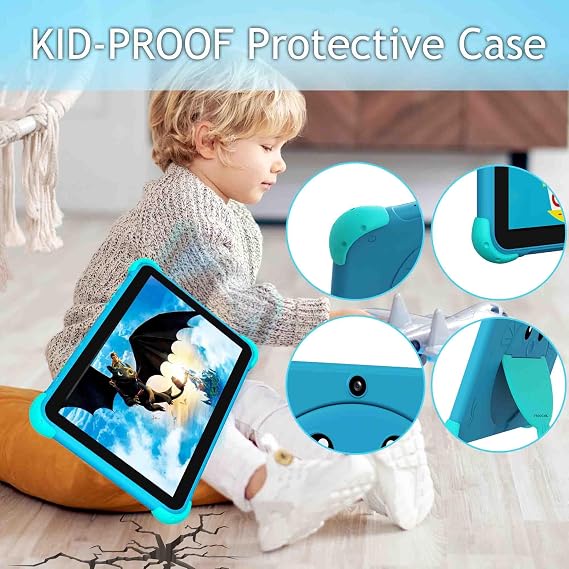 YINOCHE Kids Tablet 10 inch Tablet for Kids 3-12, 5G WiFi Toddler Tablets with Case Parental Control, Dual Camera 32GB Kids Tablets with Offline Apps Preloaded, Tabletas Support YouTube Neflix (Blue)