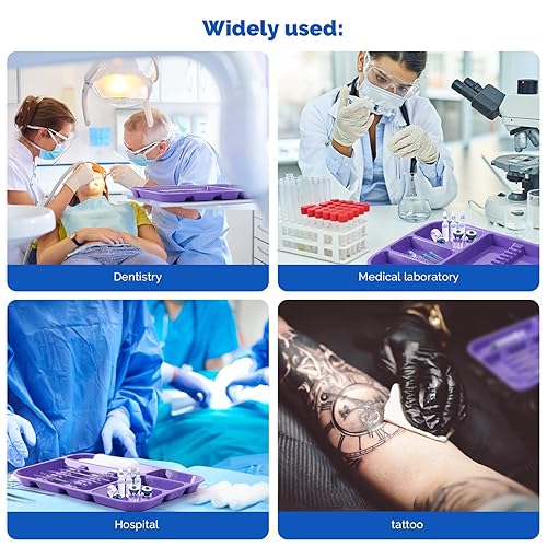 Miniatura 6 de JMU 20 bandejas para instrumentos dentales autoclave de plástico divididas separadas tamaño B para tatuajes médicos y salón de belleza, color morado