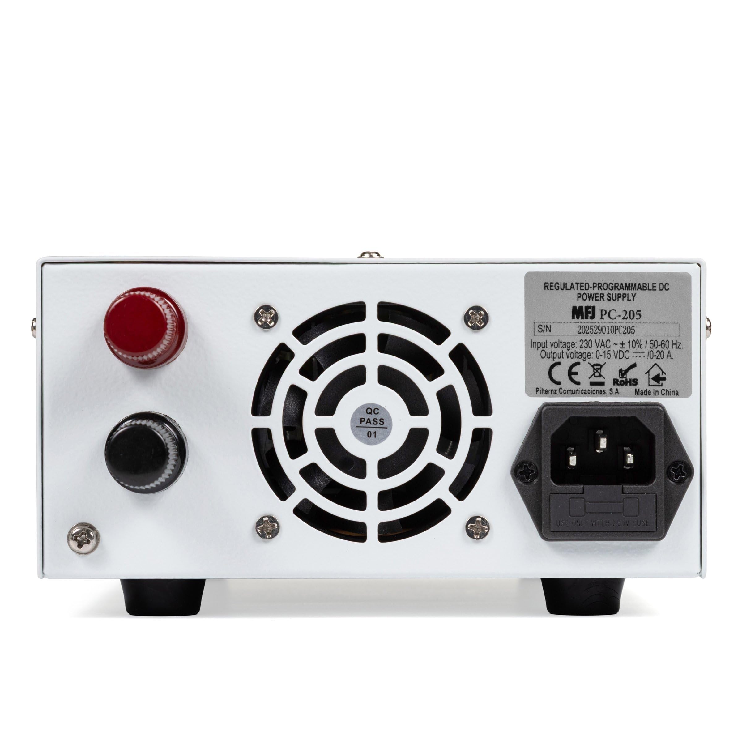 MFJ PC-205 Fuente de Alimentación Regulable 0-15V / 0-20A - Estabilizada con Pantalla Digital de 4 Dígitos y Protección contra Cortocircuitos