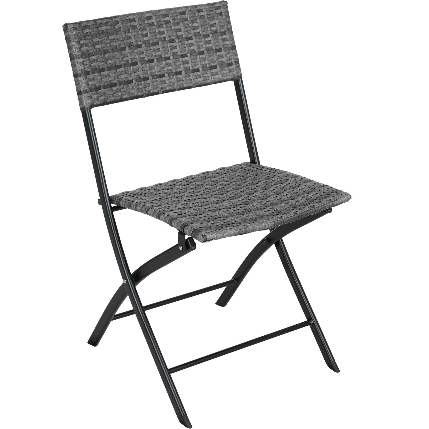 tectake® Set 3 Pezzi Trevi in Rattan, 1 Tavolo con 2 Sedie, Protezione dai Raggi UV, Ripiegabile, Design Moderno, Set Giardino, Terrazzo, Balcone, Campeggio - Grigio