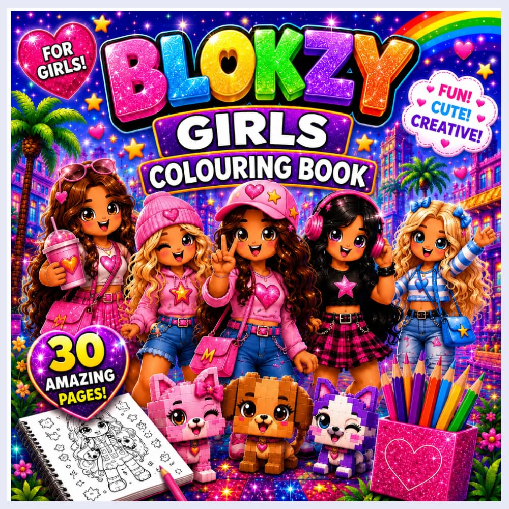 Blokzy girls colouring book: 30 cute colouring pages for creative kids (Blokzy colouring books)
