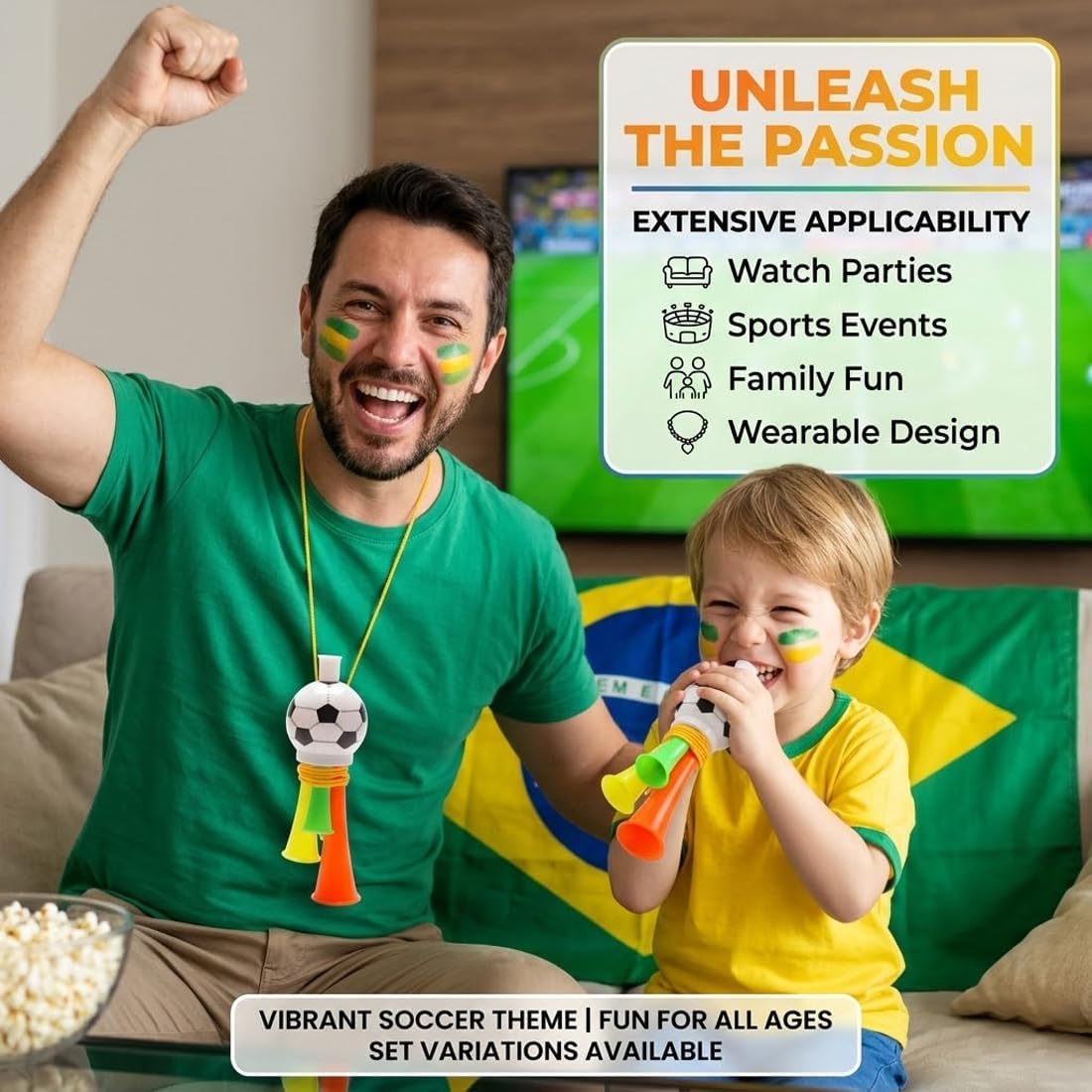4 Pezzi Set Tromba ad Aria - Vuvuzela Rumorosa per Eventi Sportivi, Canti da Stadio, Feste di Compleanno per Bambini, 13.5 cm