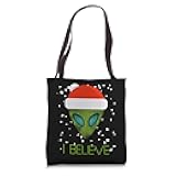 Alien Funny Christmas I Believe Cute UFO Gift Tote Bag