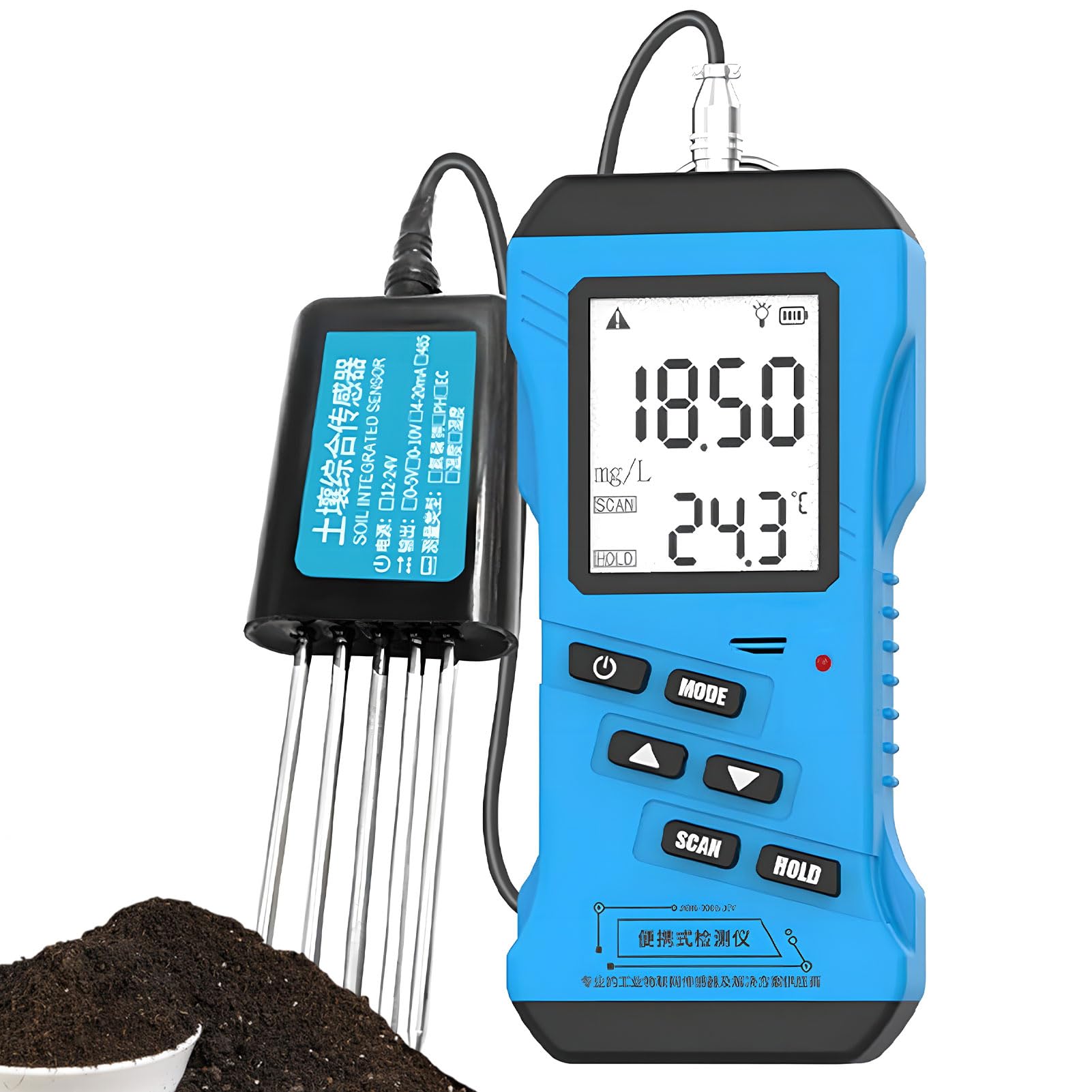 Cyfrowy miernik pH 7 w 1 z podświetlanym wyświetlaczem LCD, miernik NPK, czujnik wilgotności i temperatury, zestaw do testowania gleby ogrodowej, do trawnika, gospodarstwa, roślin wewnętrznych