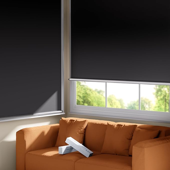 100% Blackout Roller Shades, Cordless No Tools No Drill Blinds for Indoor Windows, Thermal Insulation UV Protection, Easy Install Blackout Curtains with Rod & Buckles(26" W*84" H)