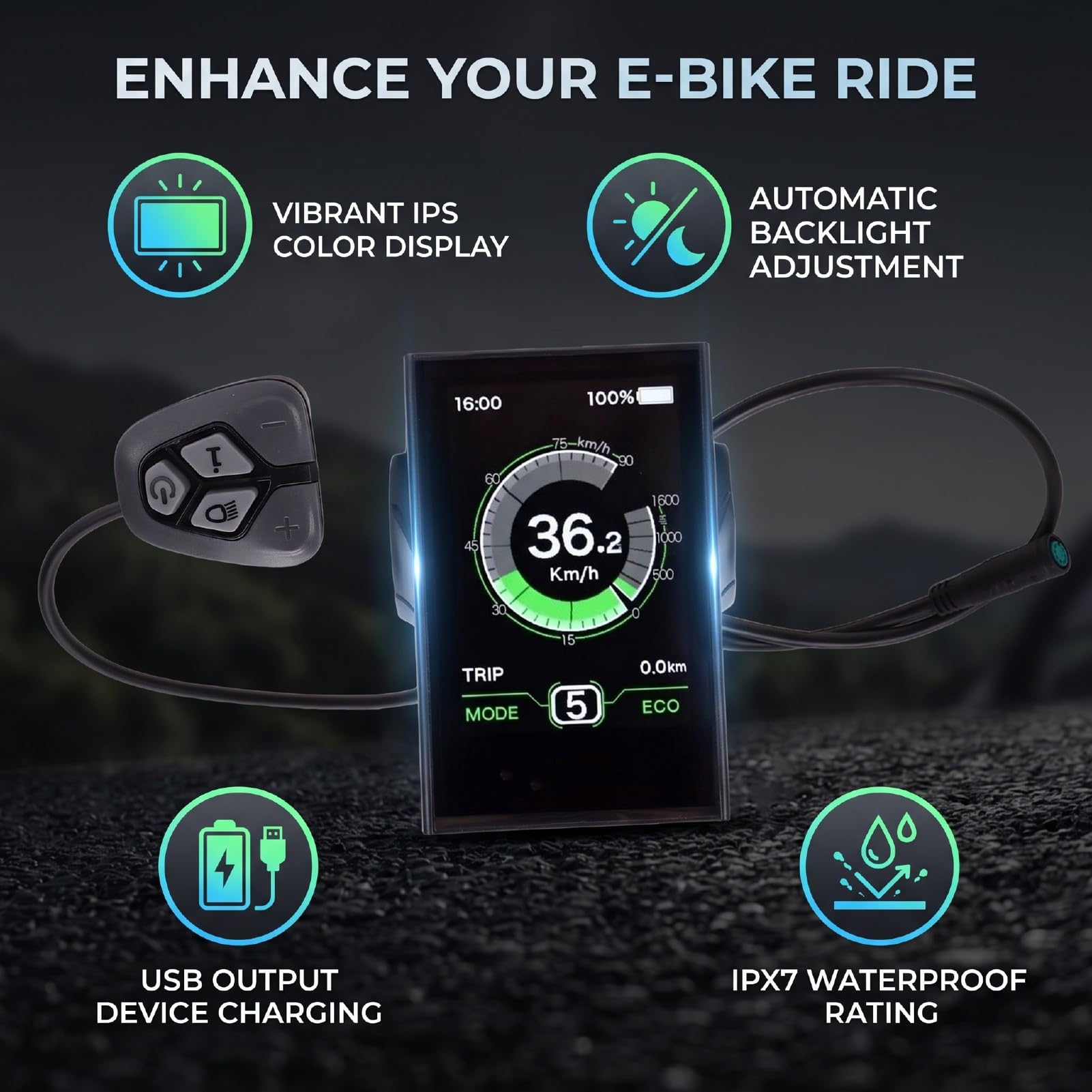 Cryfokt Pantalla LCD para Bicicleta Eléctrica, Monitor a Color IPS de 3,5