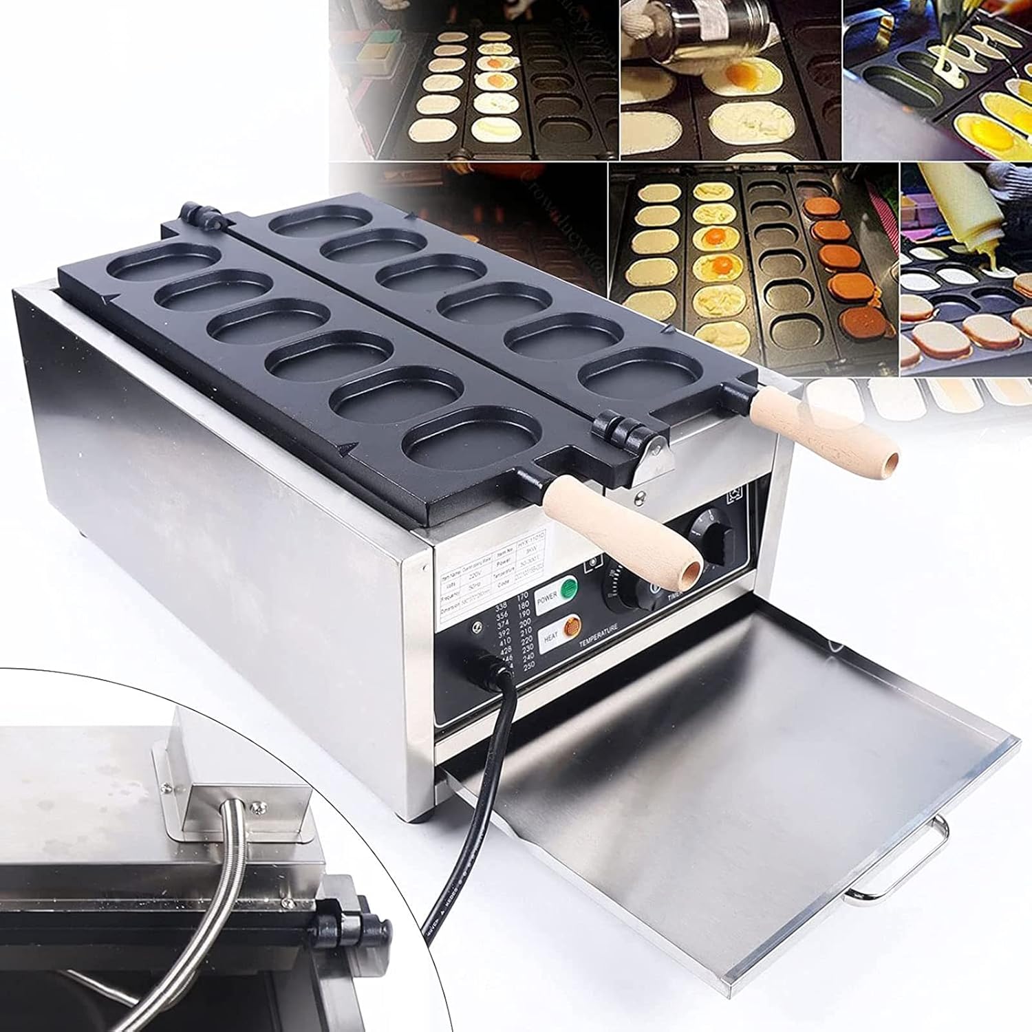 3000W Commercial Stainless Steel Egg Breads Maker,6Pcs Electric Waffle Machine Pancake Egg Bread Maker with Nonstick Baking Molds,for Commercial Home DIY Cooking,
