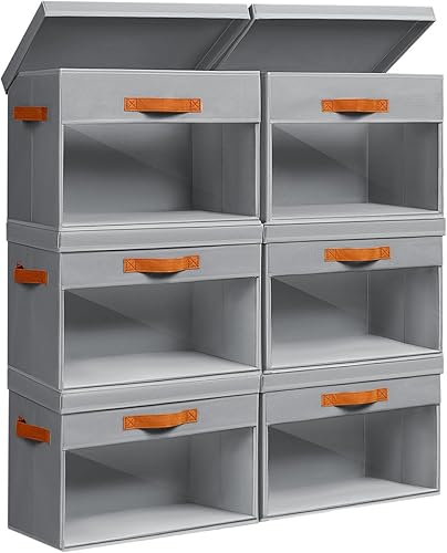 Miniatura 26 de Contenedores de Almacenamiento Grandes con Tapas - Paquete de 4 Organizadores Decorativos Plegables con Ventanas Transparentes y Asas, Organizadores