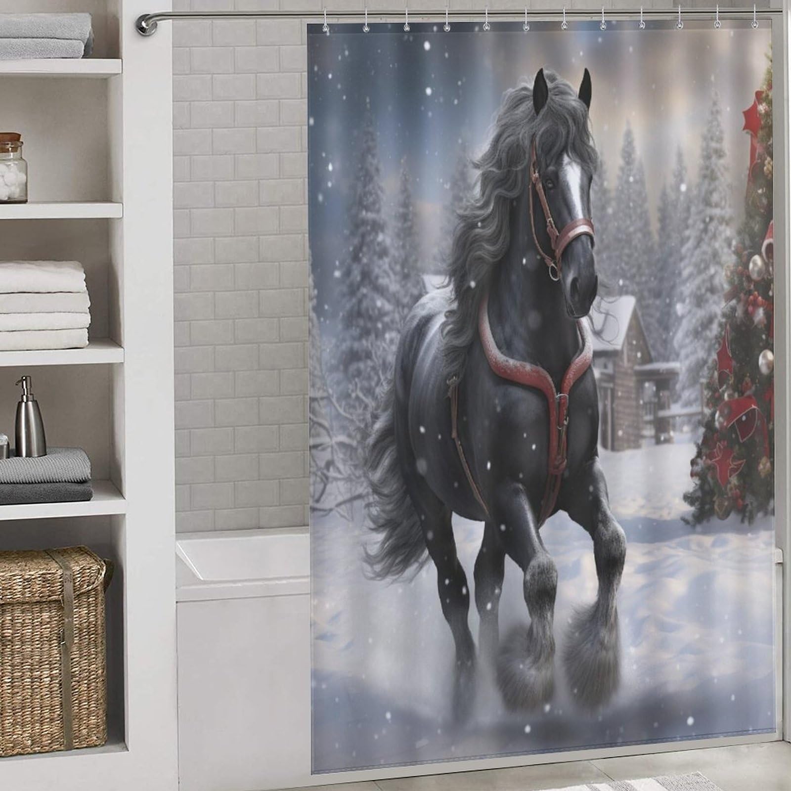 Rideau de douche cheval lavable pour résoudre les problèmes d'éclaboussures dans la salle de bain