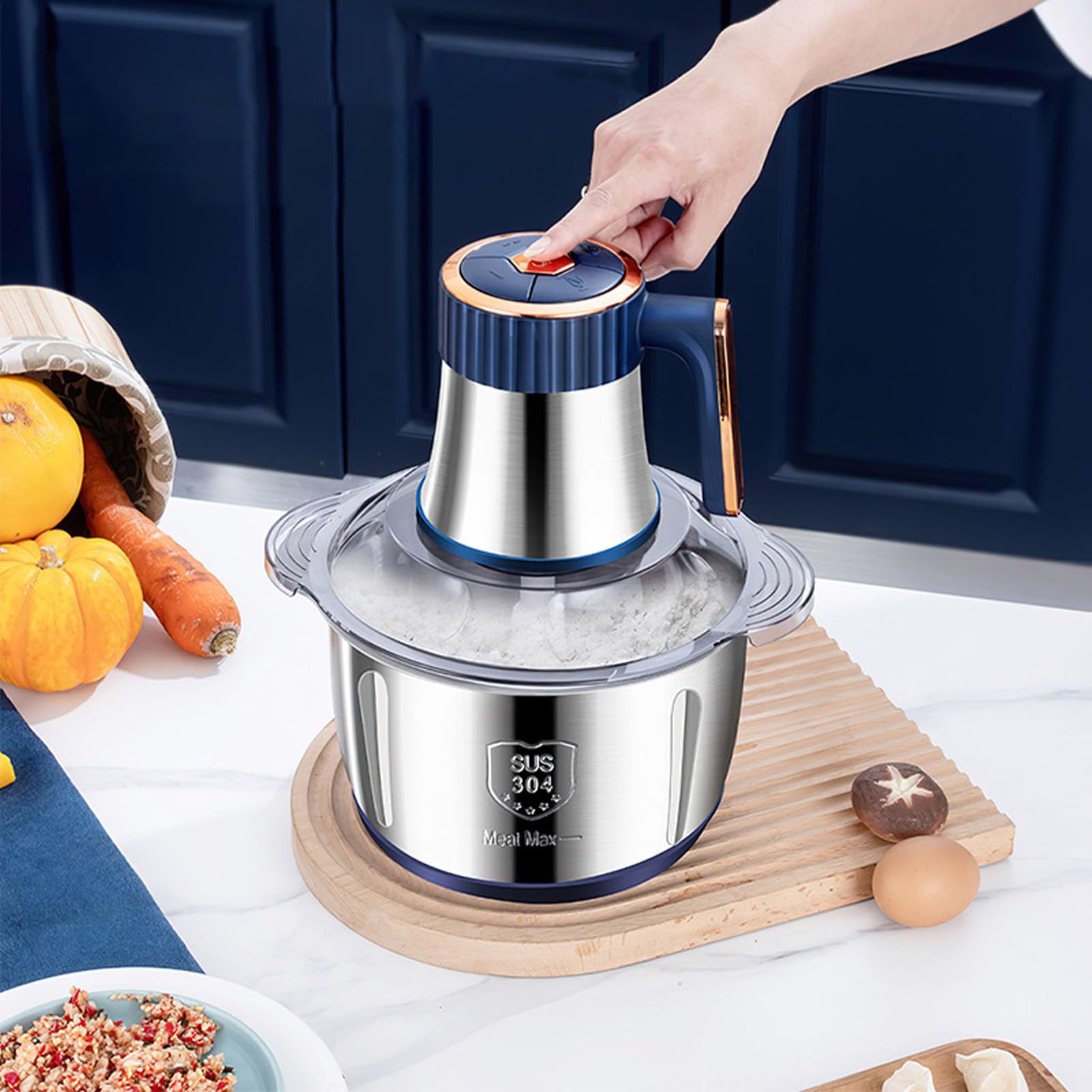 Procesador eléctrico de alimentos 500W 5L Acero inoxidable de gran capacidad multifuncional con para cocina casera (azul) 4