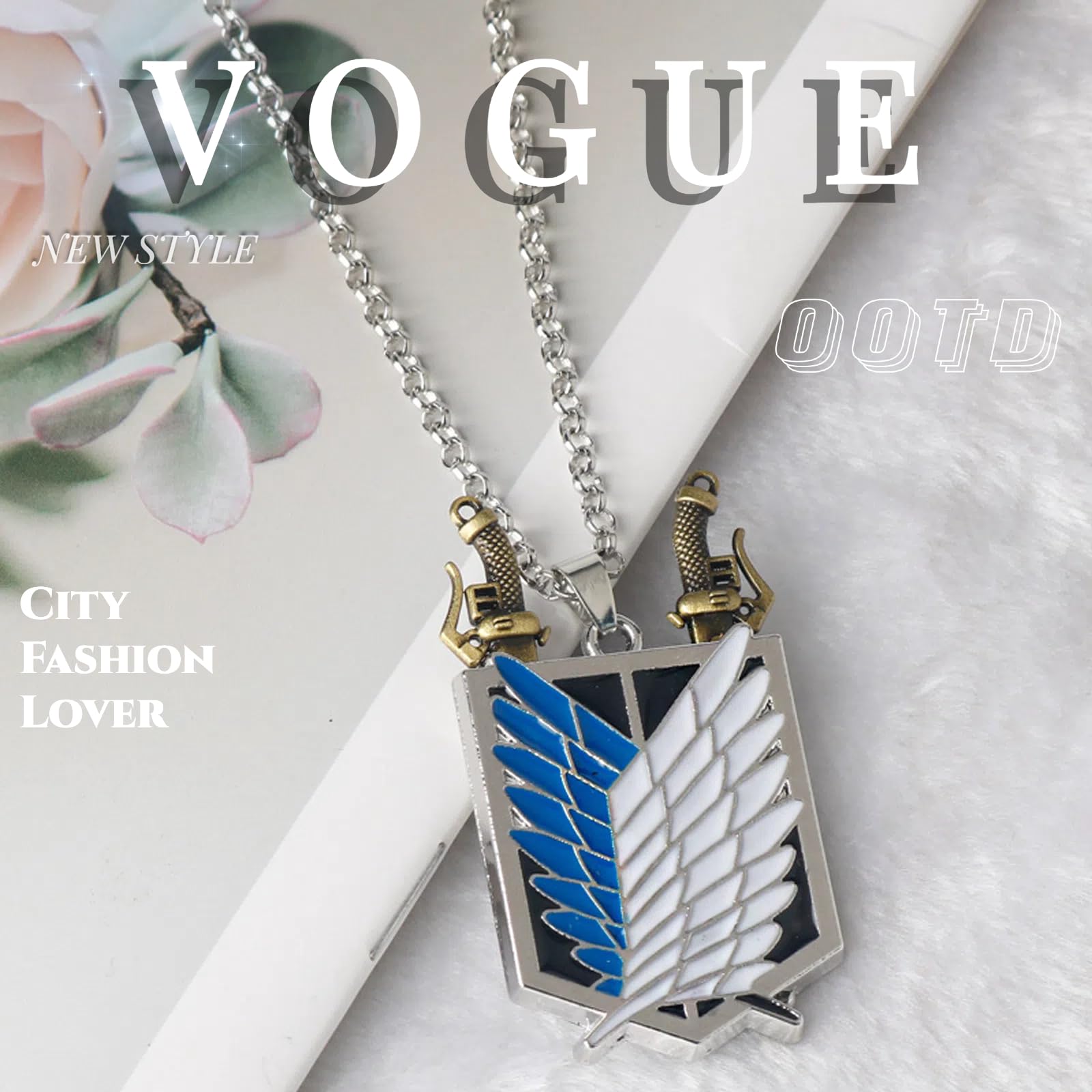 Ticome Wings of Freedom Pendant Necklace,Scout Regiment Badge Alloy Necklace,Suitable for Wearing at Anime Themed Gatherings,Anime Cosplay Gifts for Girls Teens Women Men - Image 3