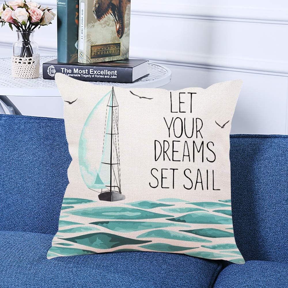 Throw Pillow Cover Sailboat in The Sea and Seagulls Around Made and White Watercolor Imitation Sport Decorative Throw Pillow Cushion Case 18 x 18 Inches Pillowcase - Image 2