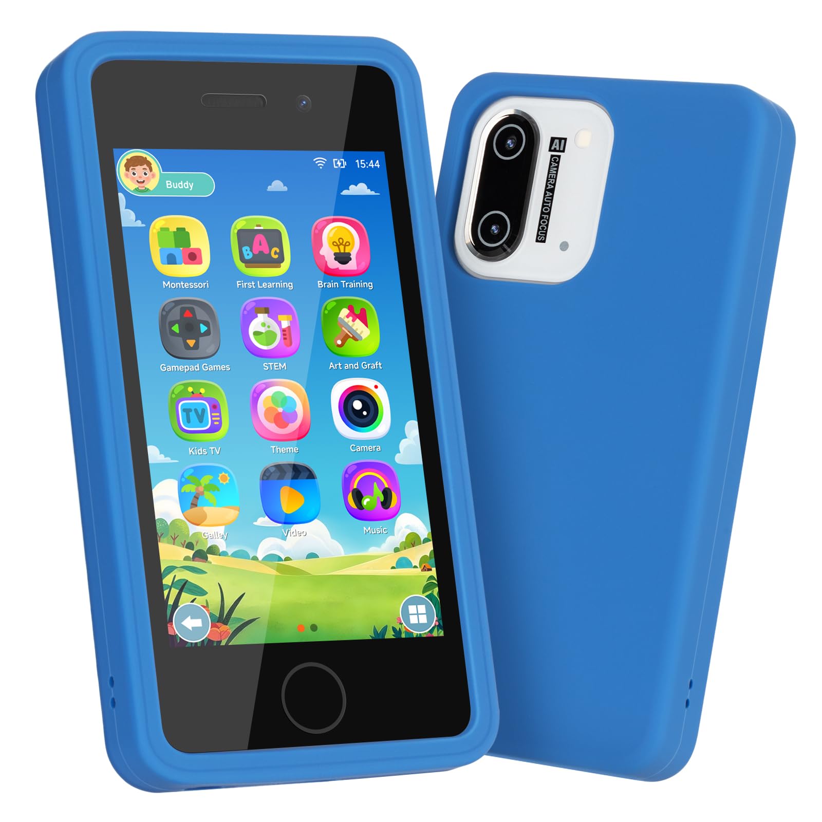 3.97" Touchscreen Kids Toys Smart Phone, Kids Phone with Games & Dual Camera, Toddler Toys Phone, Boys and Girls Learning Toy Phone for 3-9 Years Old (Blue)